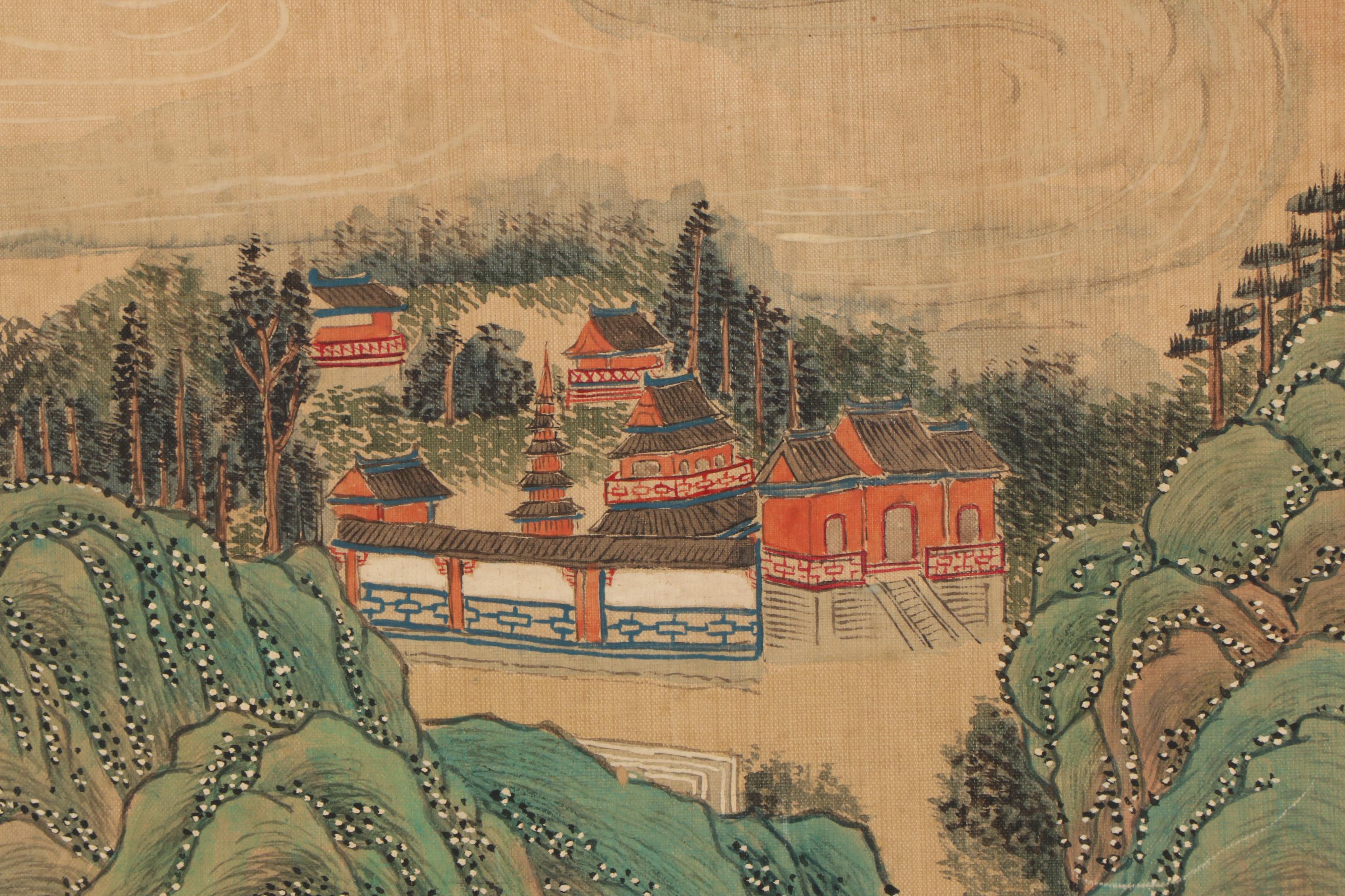 Chinese Gouache Painting in the Style of Qiu Ying, Late 20th Century