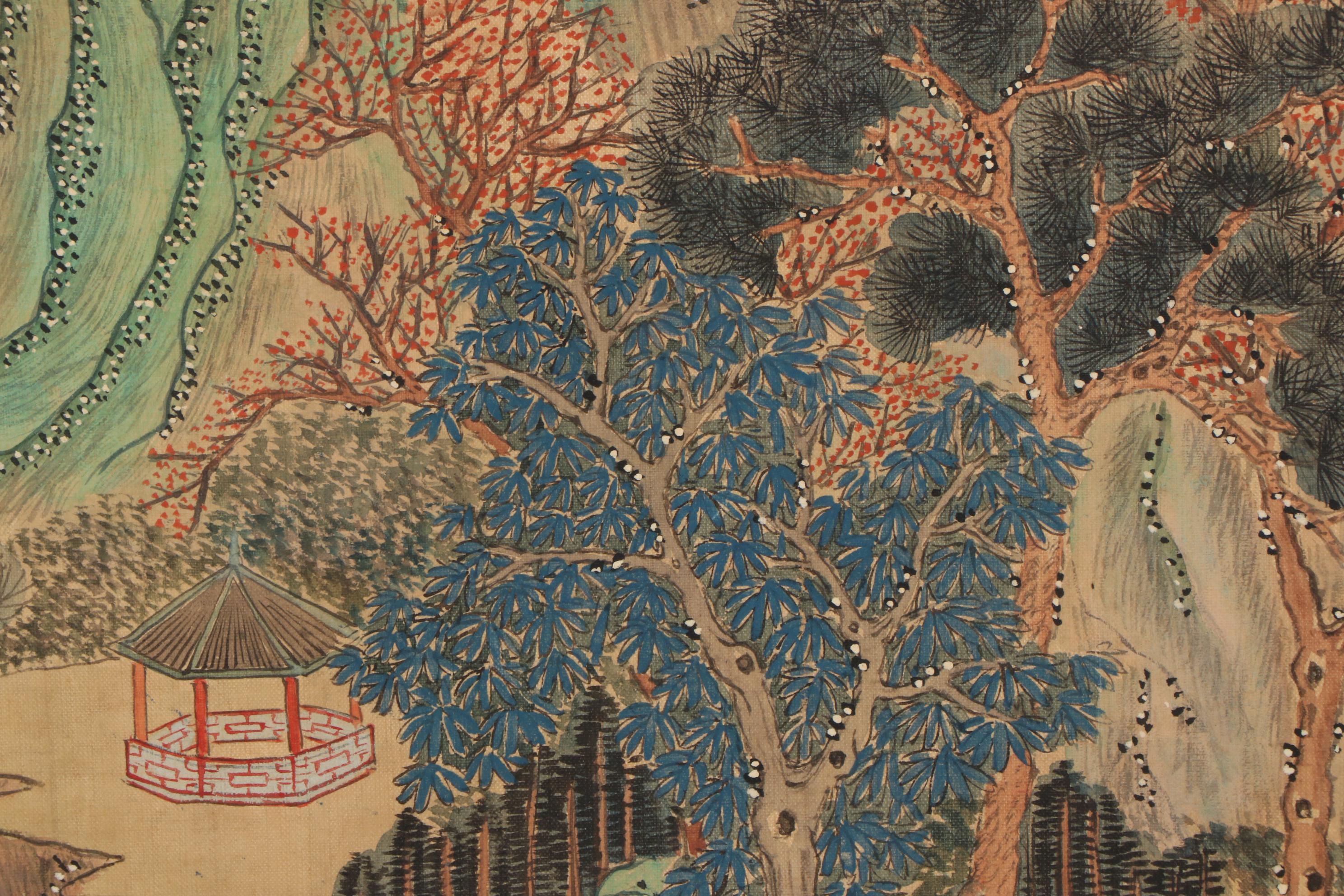 Chinese Gouache Painting in the Style of Qiu Ying, Late 20th Century