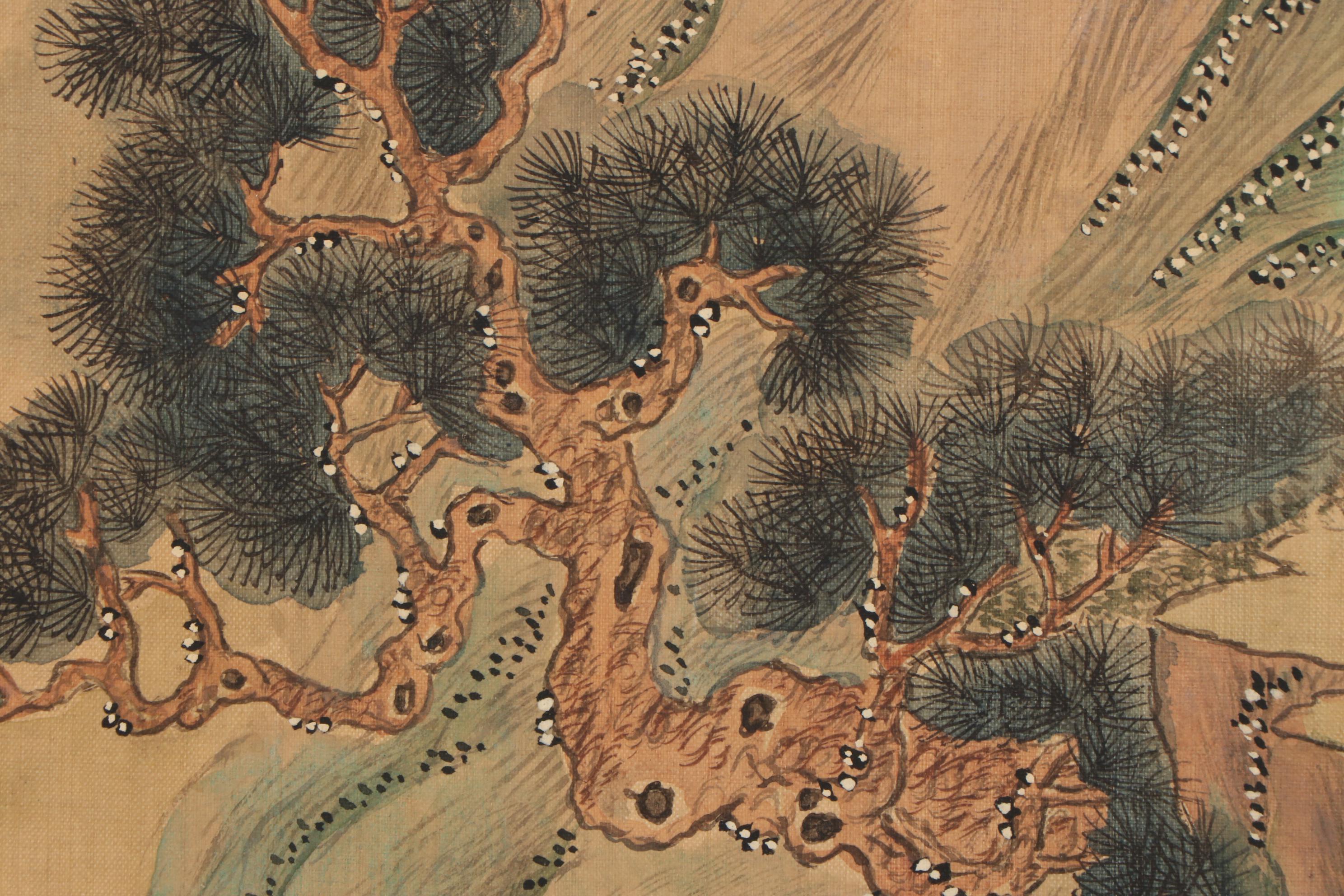 Chinese Gouache Painting in the Style of Qiu Ying, Late 20th Century