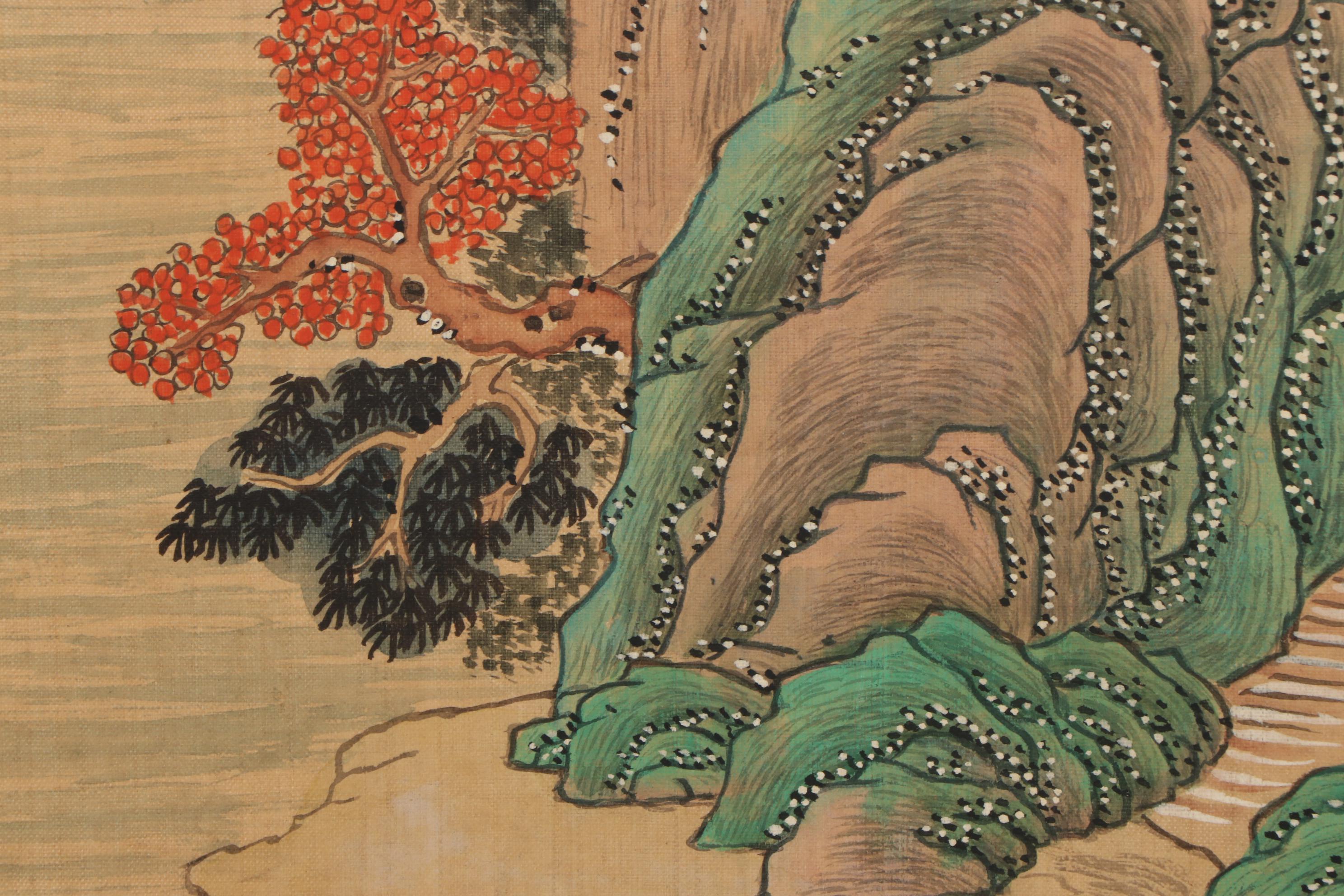 Chinese Gouache Painting in the Style of Qiu Ying, Late 20th Century