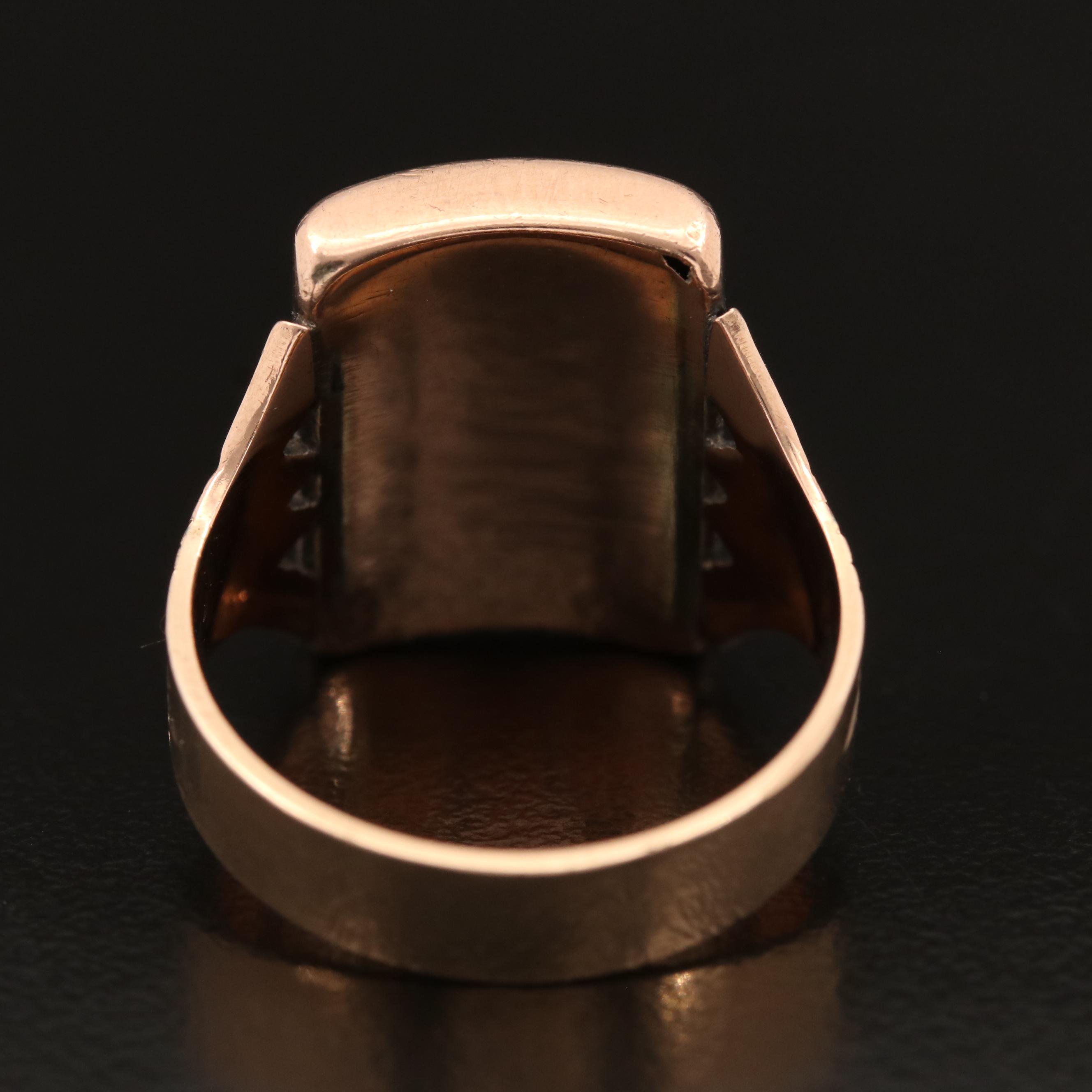 Mid Victorian Carved Black Onyx Intaglio Ring Depicting Goddess Ceres