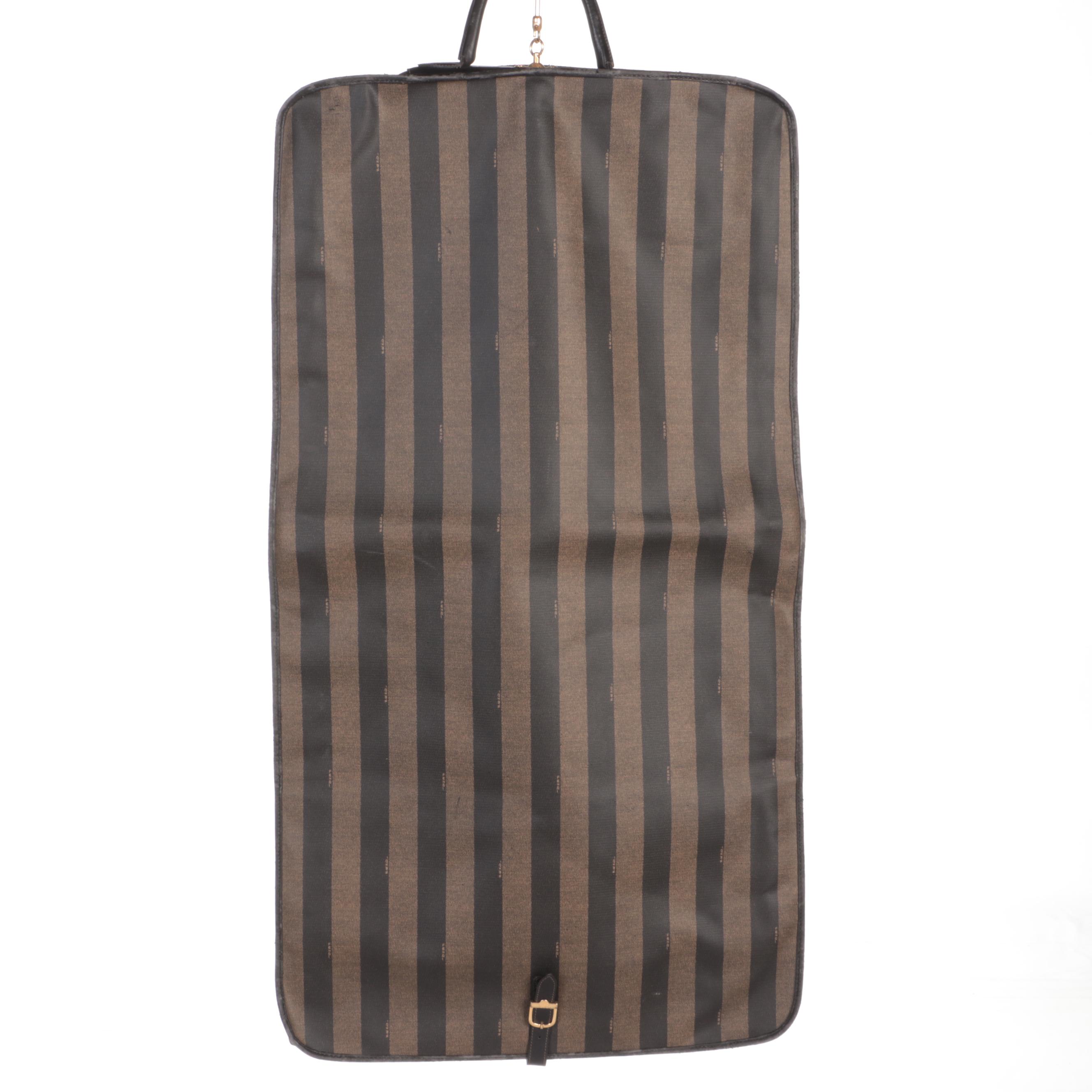Fendi Garment Bag in Pequin Coated Canvas and Black Leather Trim