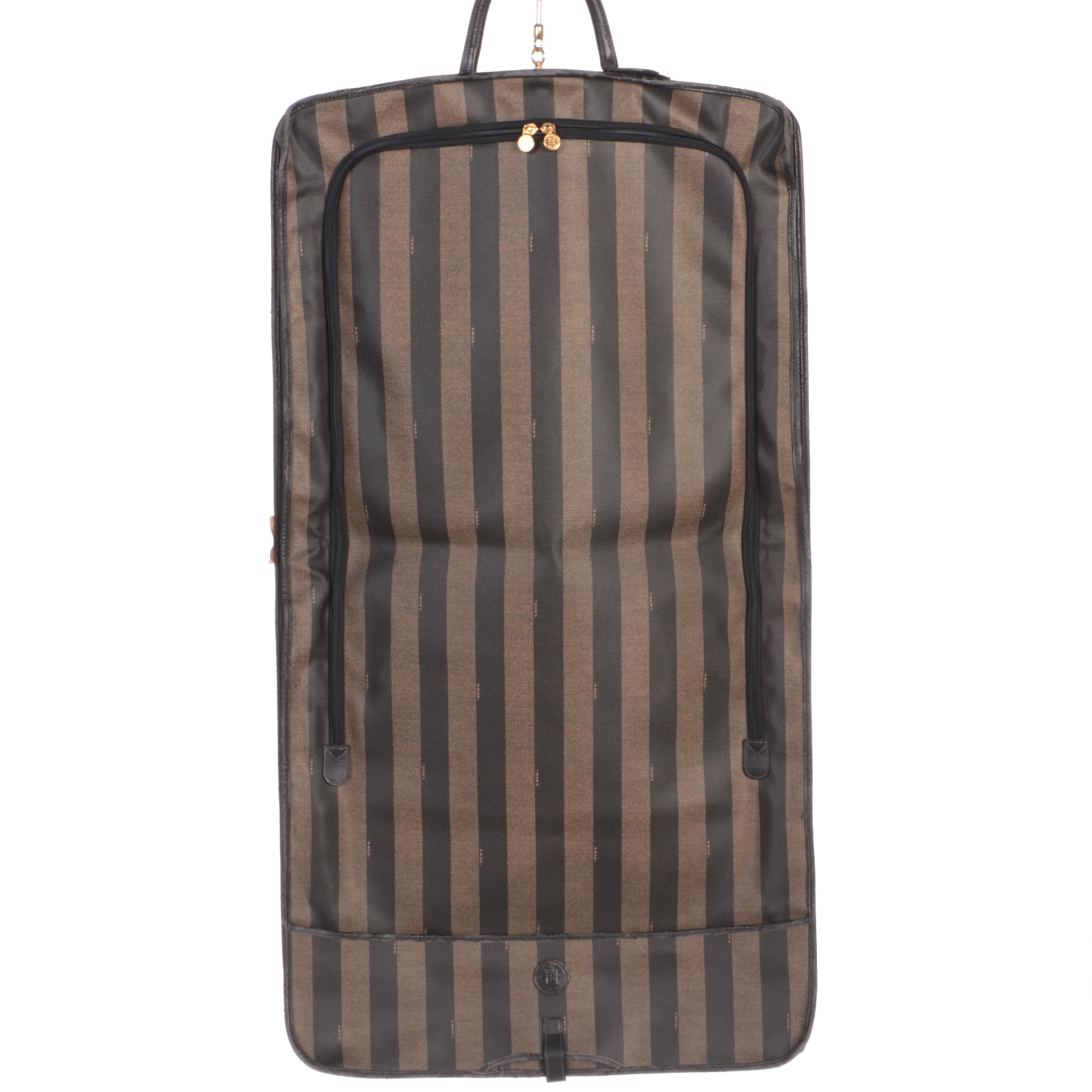 Fendi Garment Bag in Pequin Coated Canvas and Black Leather Trim