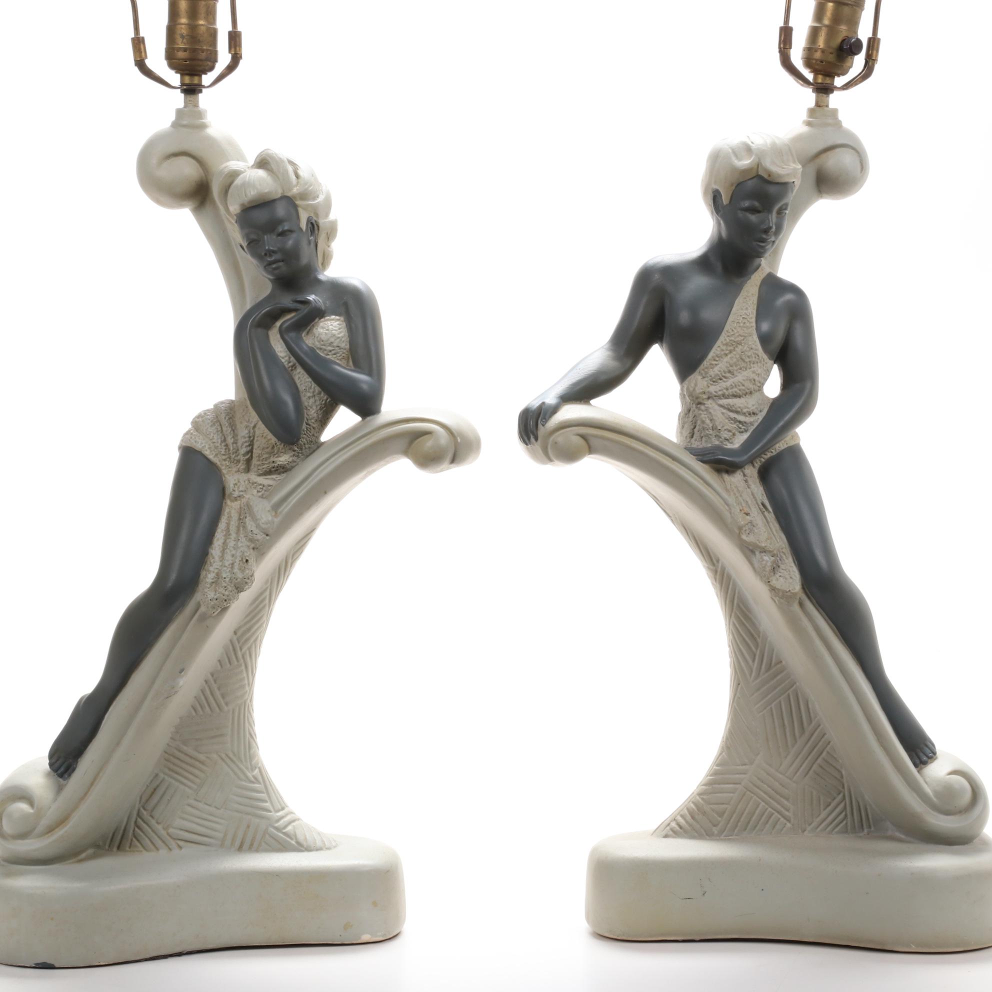 Continental Art Co. Chalkware Figural Table Lamps,1951