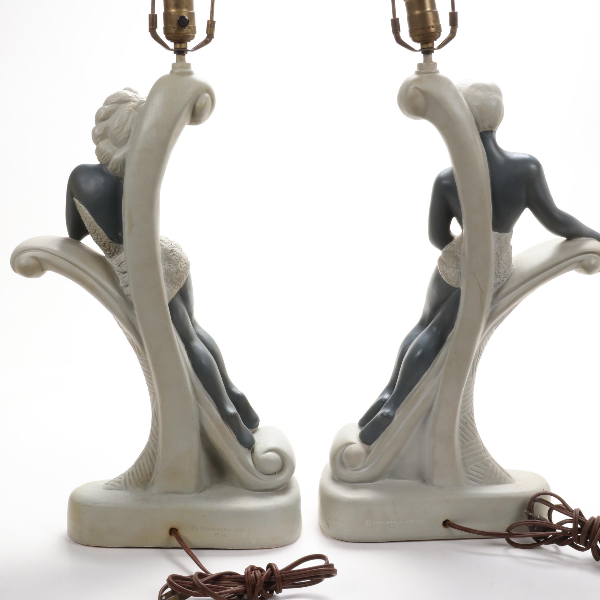 Continental Art Co. Chalkware Figural Table Lamps,1951