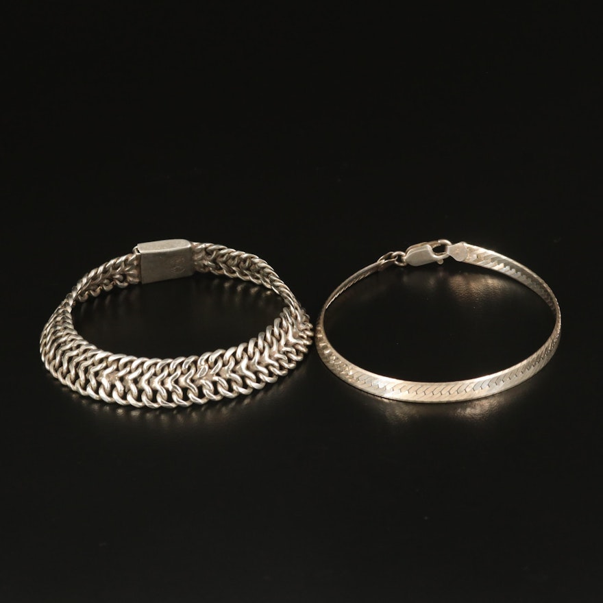 Sterling Infinity Link and Herringbone Chain Bracelets