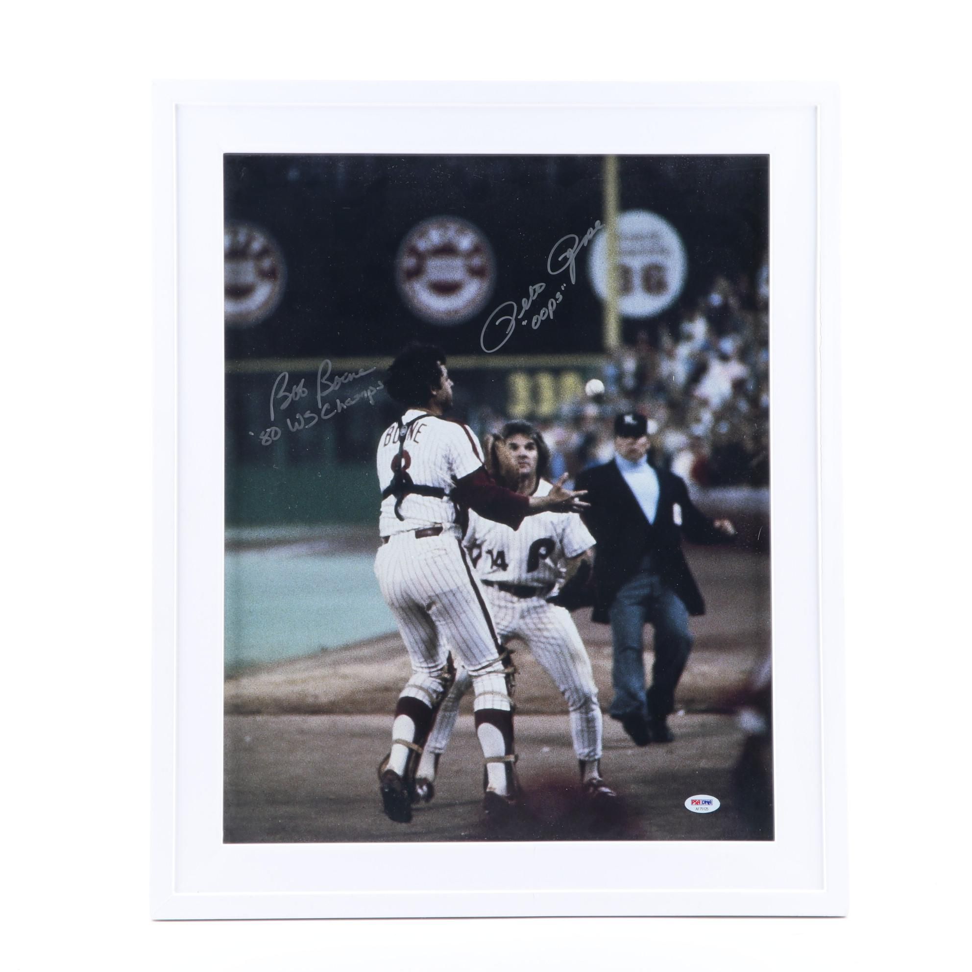 Pete Rose and Bob Boone Signed "1981 Oops" World Series Framed Photo Print, PSA