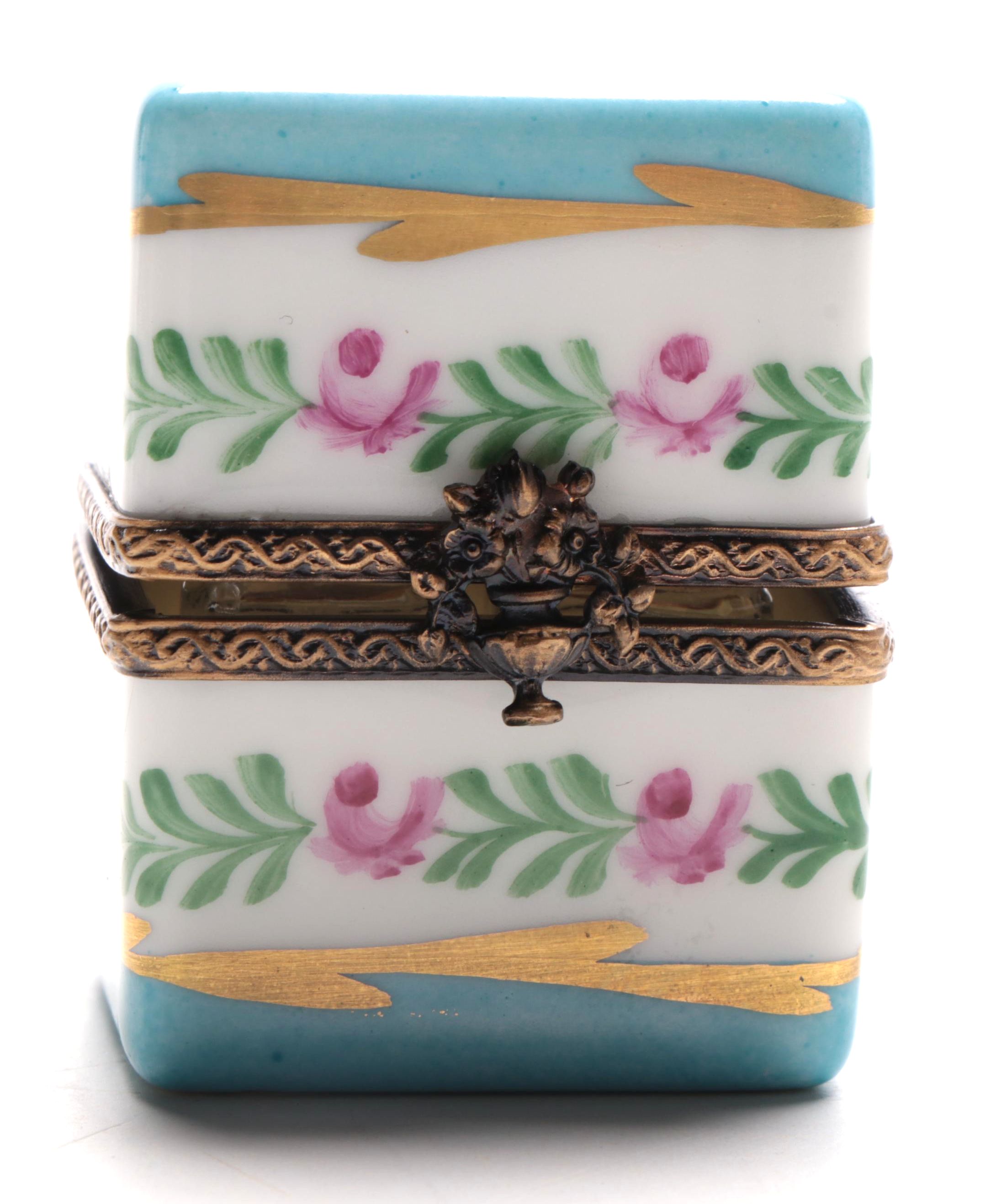 Hand-Painted Porcelain Perfume Bottle Limoges Box with Small Perfume Bottles