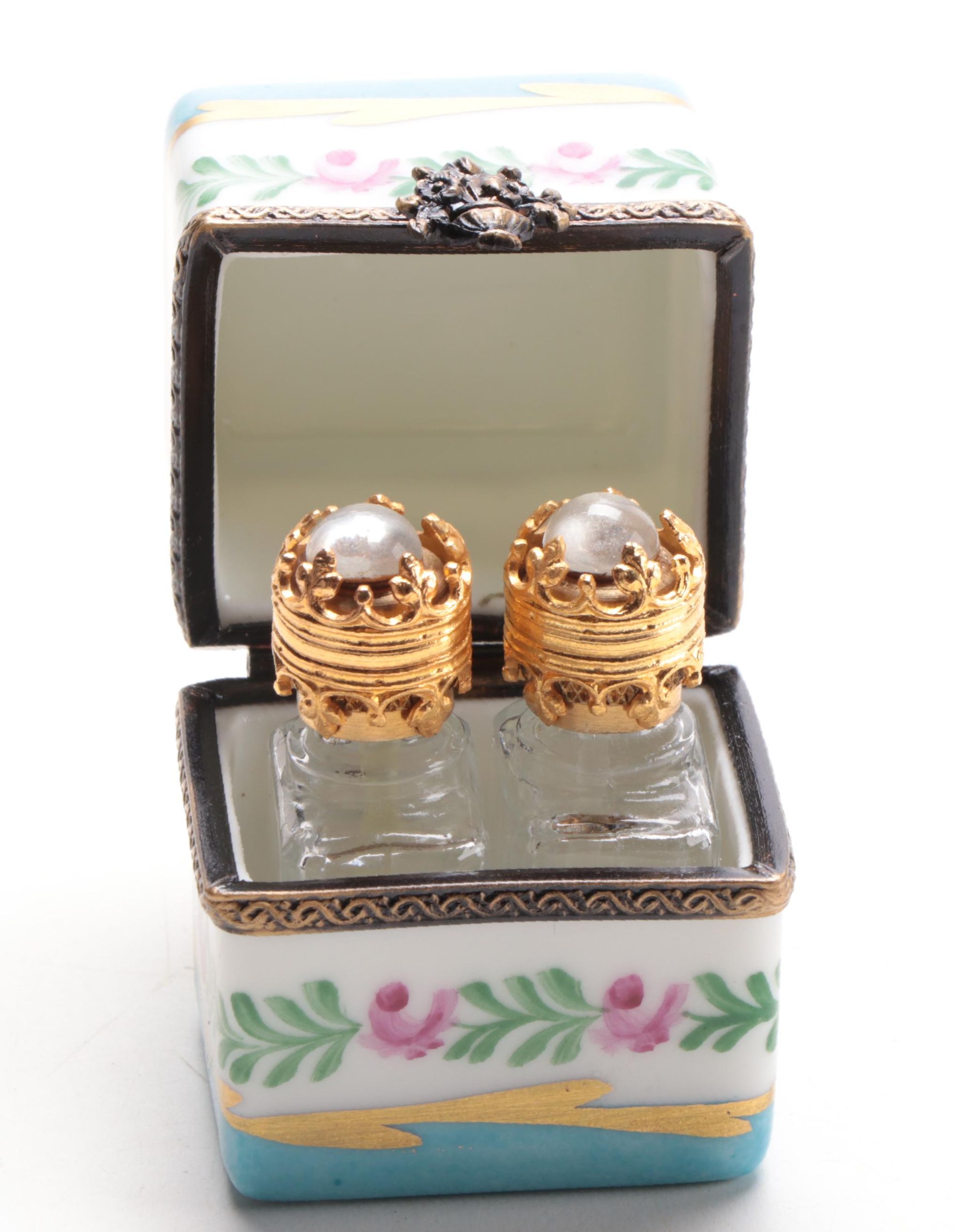 Hand-Painted Porcelain Perfume Bottle Limoges Box with Small Perfume Bottles