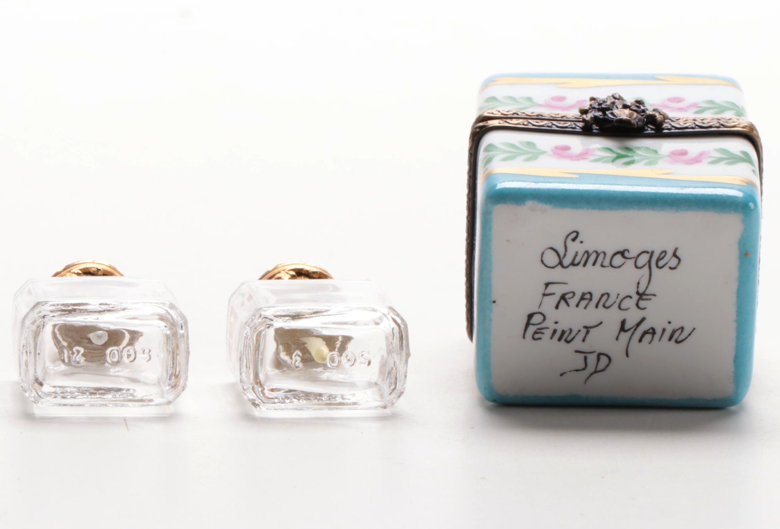 Hand-Painted Porcelain Perfume Bottle Limoges Box with Small Perfume Bottles