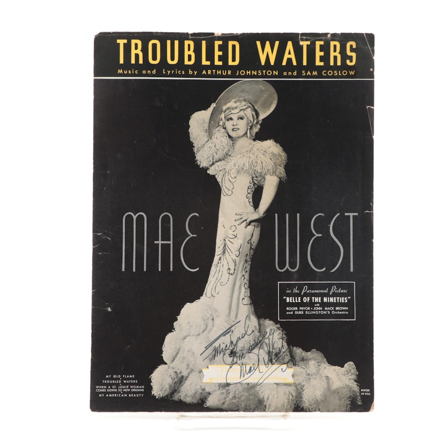 Mae West Signed "Troubled Waters" Sheet Music, Visual COA