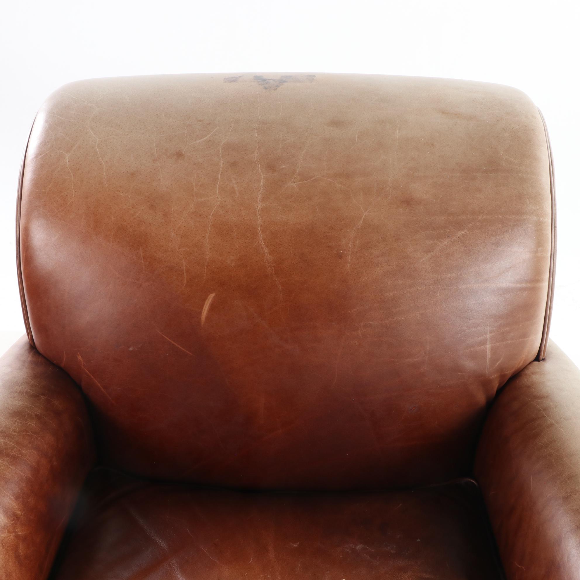 Mitchell Gold for Pottery Barn Art Deco Style Brown Leather Club Chair