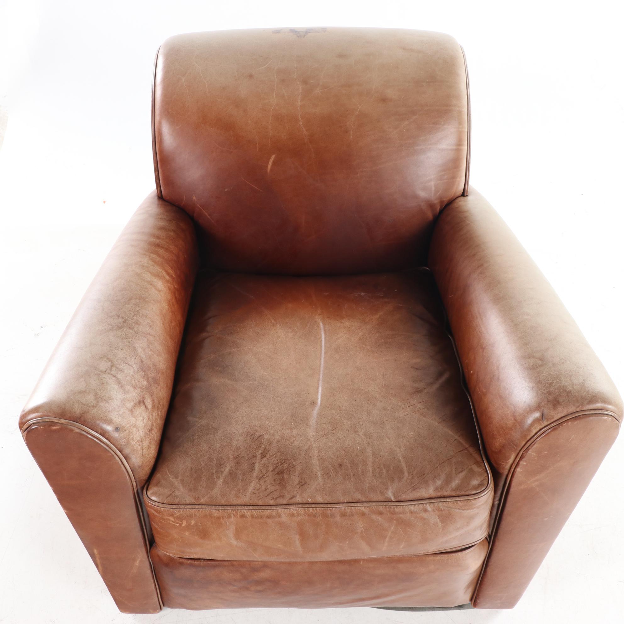 Mitchell Gold for Pottery Barn Art Deco Style Brown Leather Club Chair