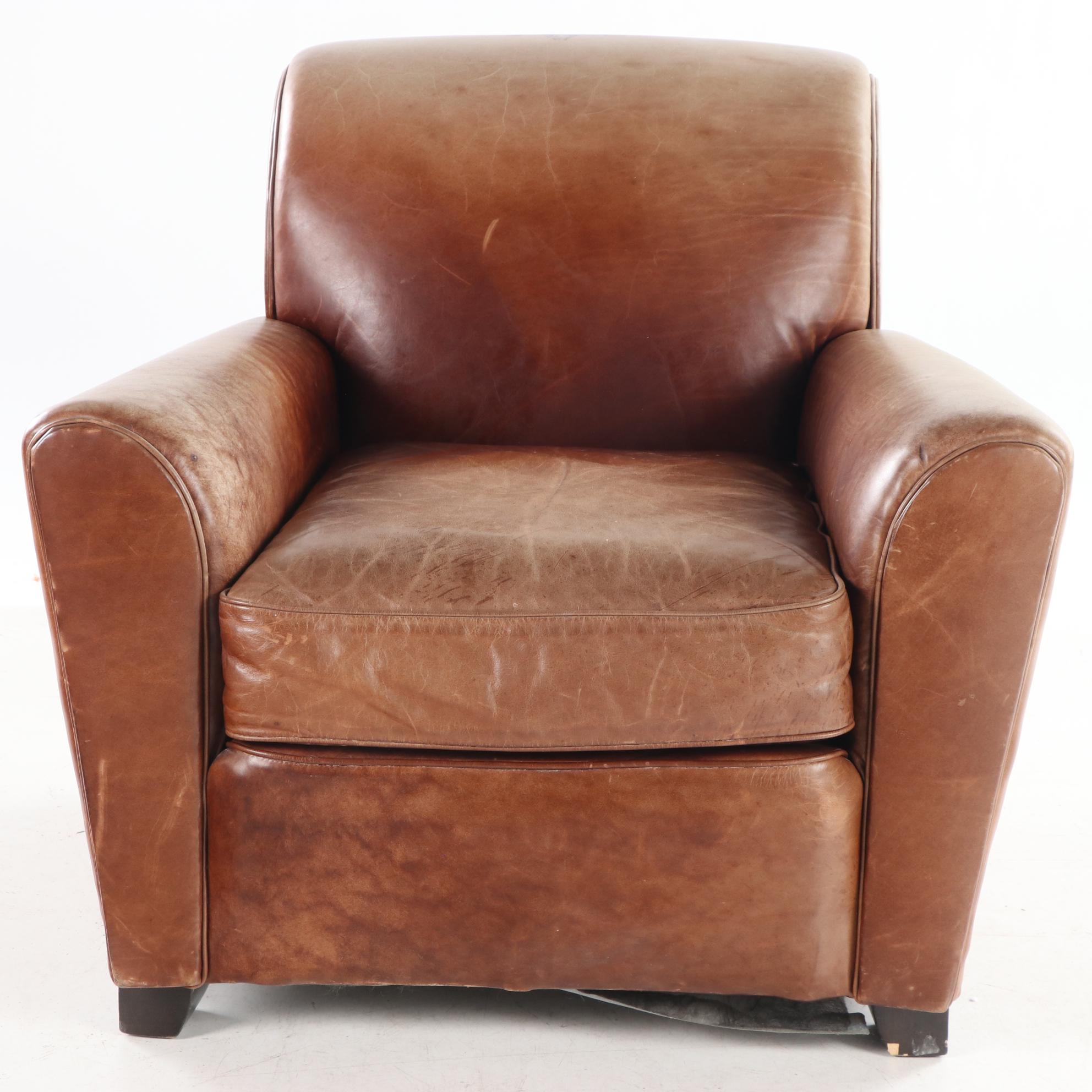 Mitchell Gold for Pottery Barn Art Deco Style Brown Leather Club Chair