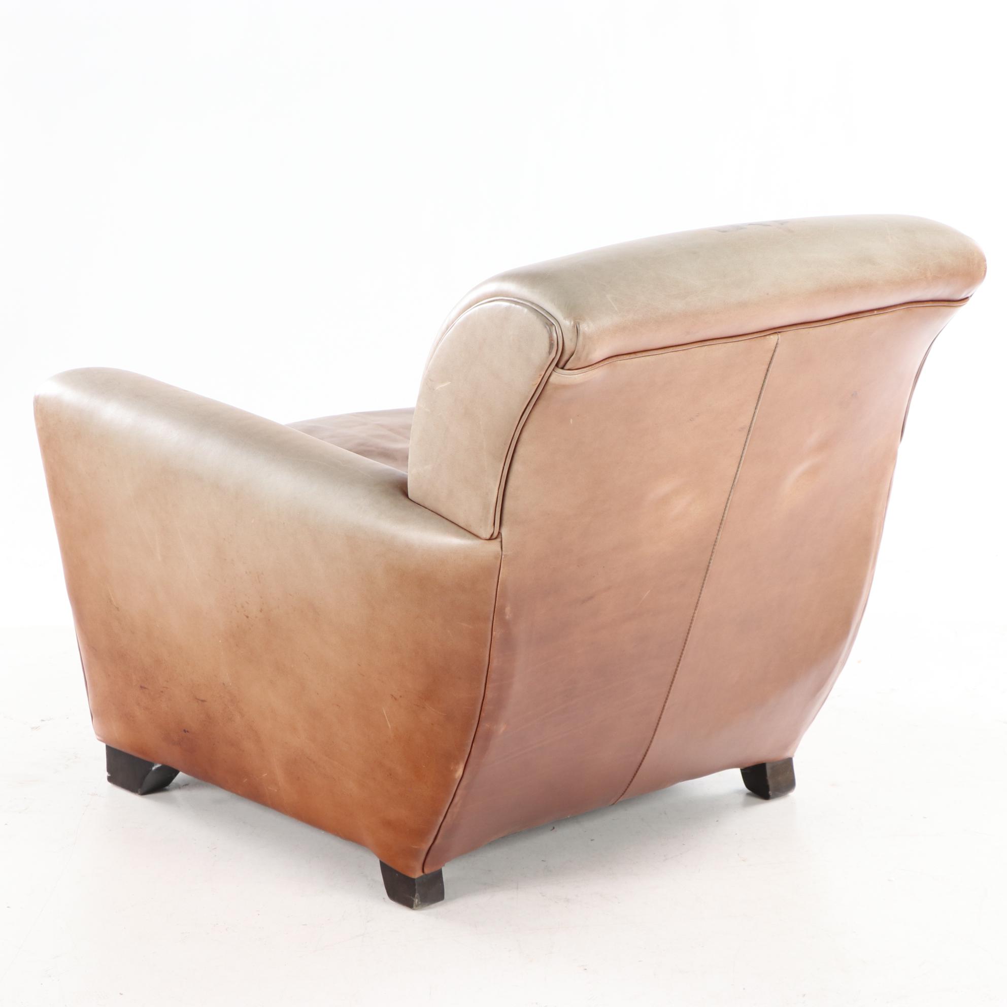Mitchell Gold for Pottery Barn Art Deco Style Brown Leather Club Chair