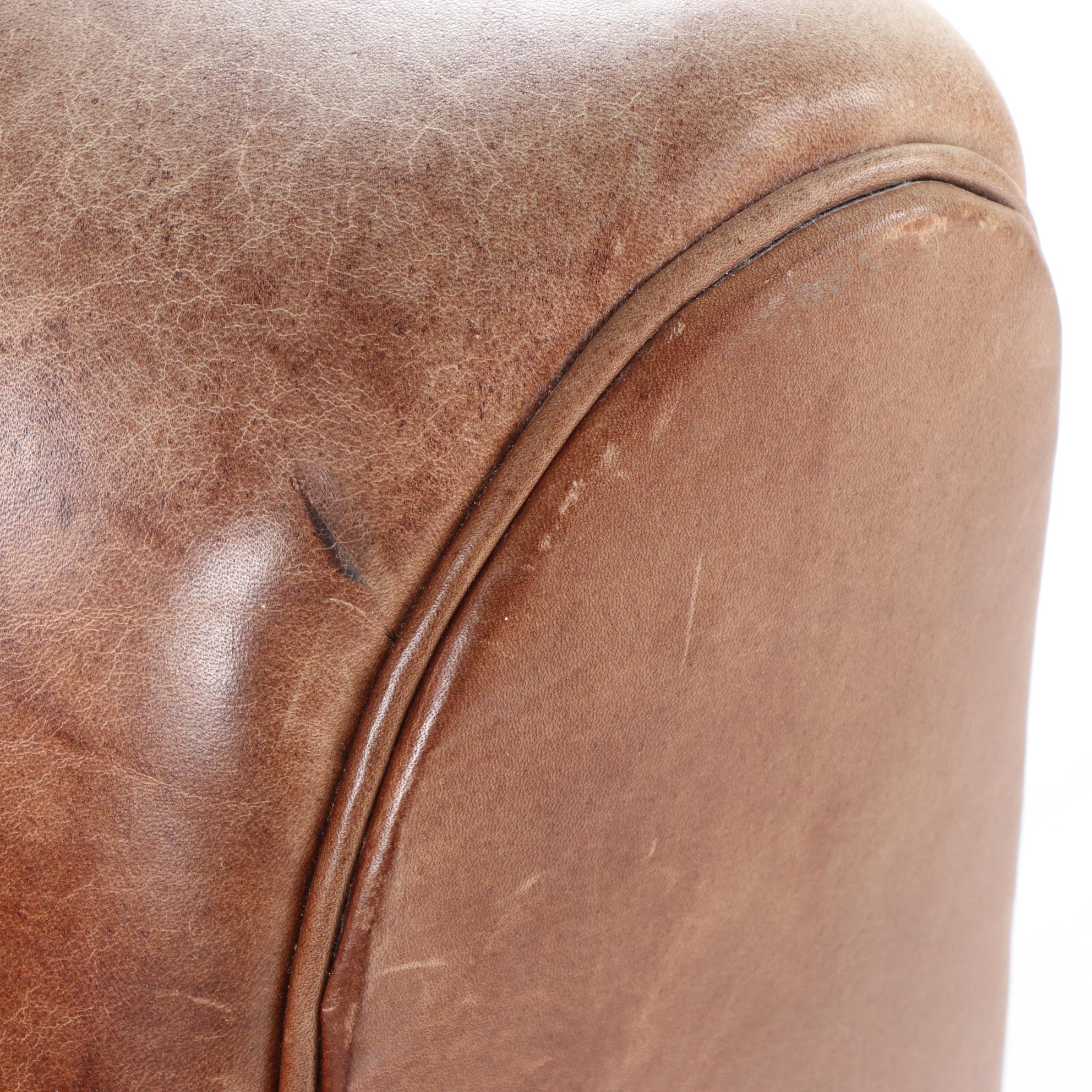 Mitchell Gold for Pottery Barn Art Deco Style Brown Leather Club Chair