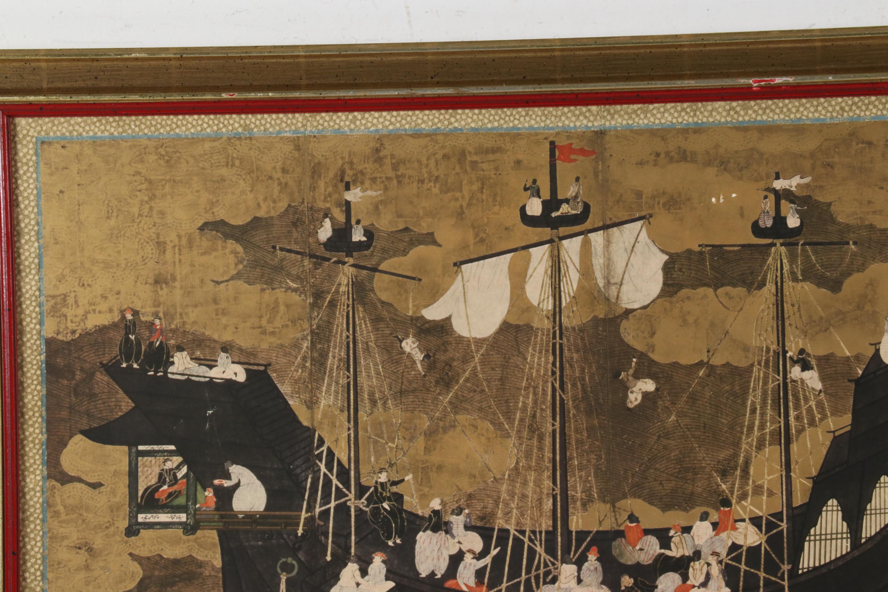 Turner Wall Accessory Reproduction Print of Edo Nanban Screen, Mid 20th Century