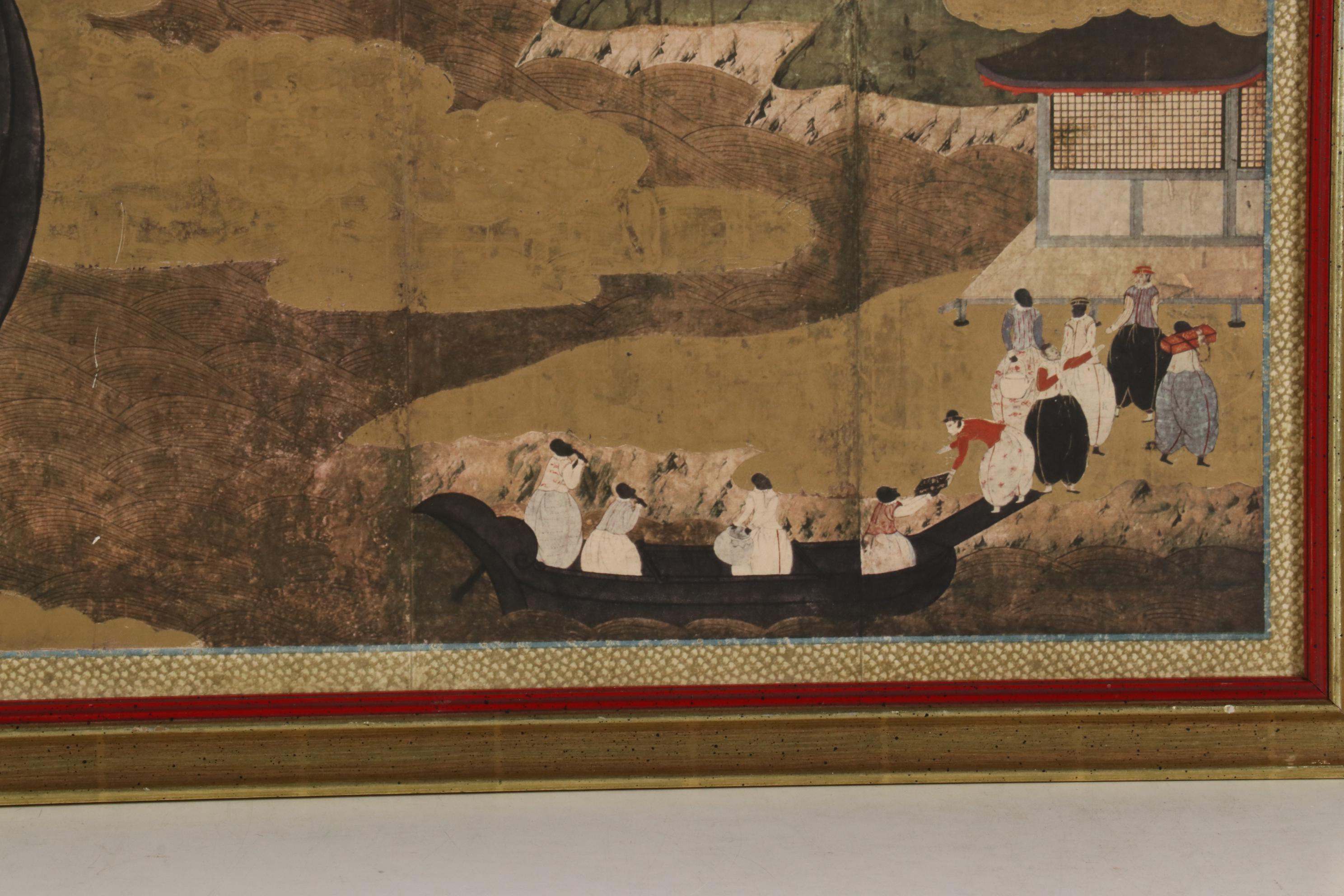 Turner Wall Accessory Reproduction Print of Edo Nanban Screen, Mid 20th Century