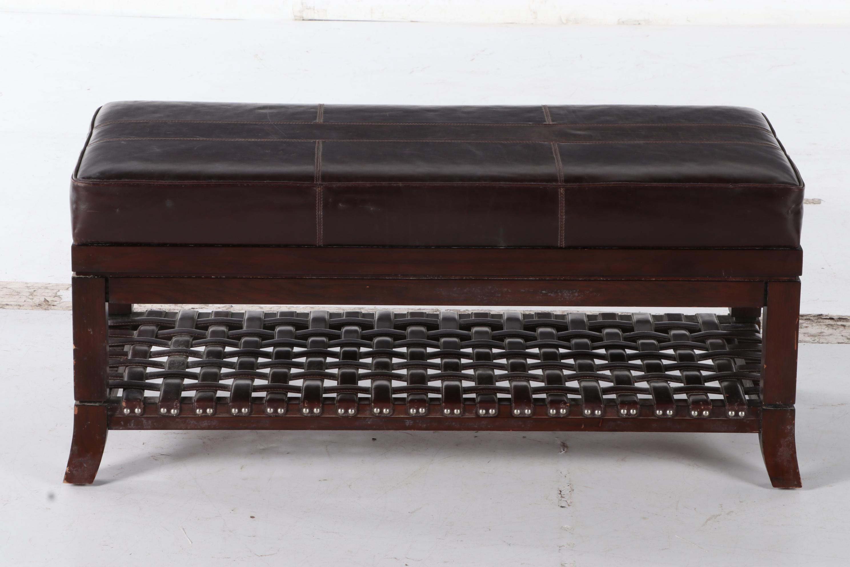 Eric Brand for Mulholland Brothers Hardwood and Brown Leather Two-Tier Bench