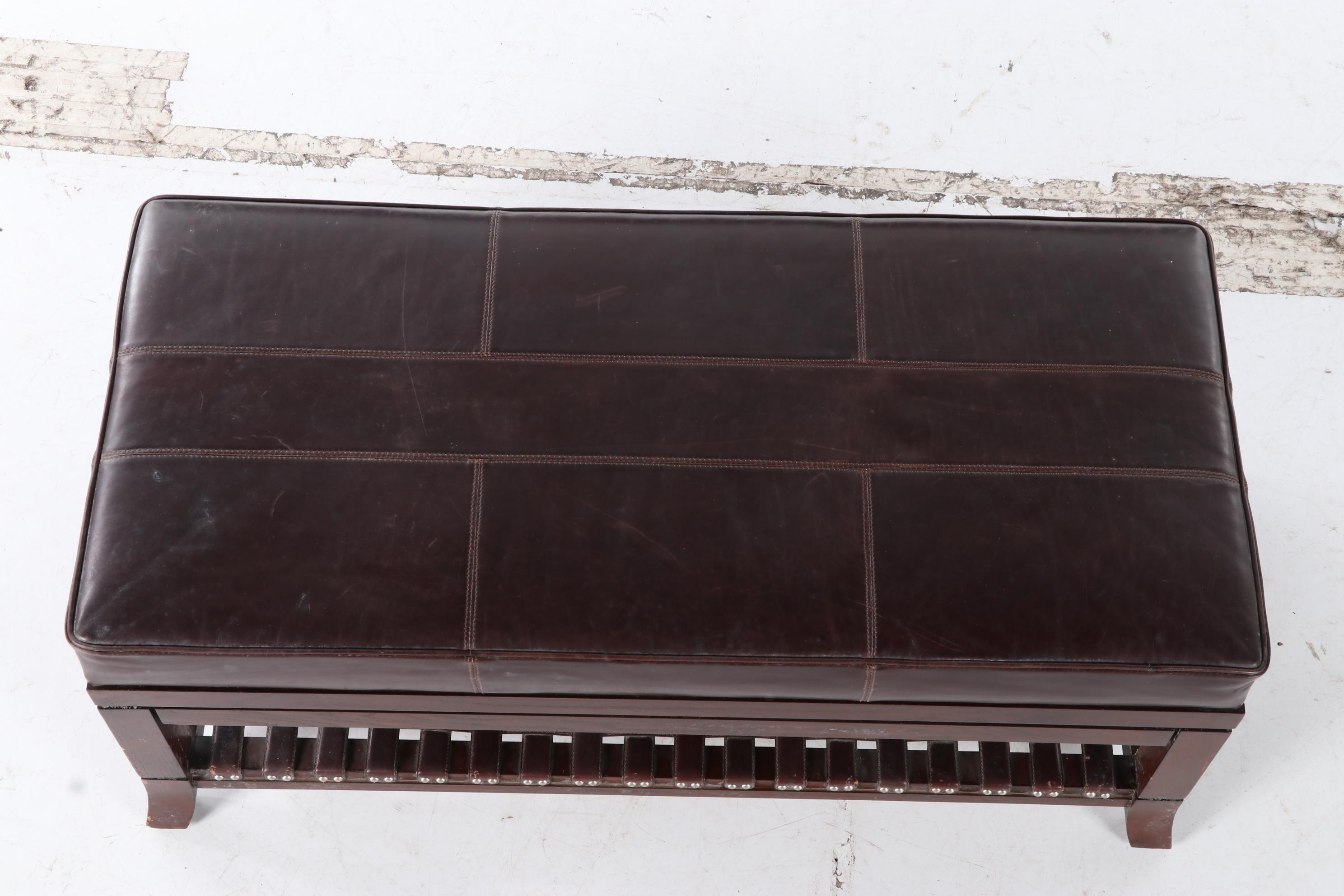 Eric Brand for Mulholland Brothers Hardwood and Brown Leather Two-Tier Bench