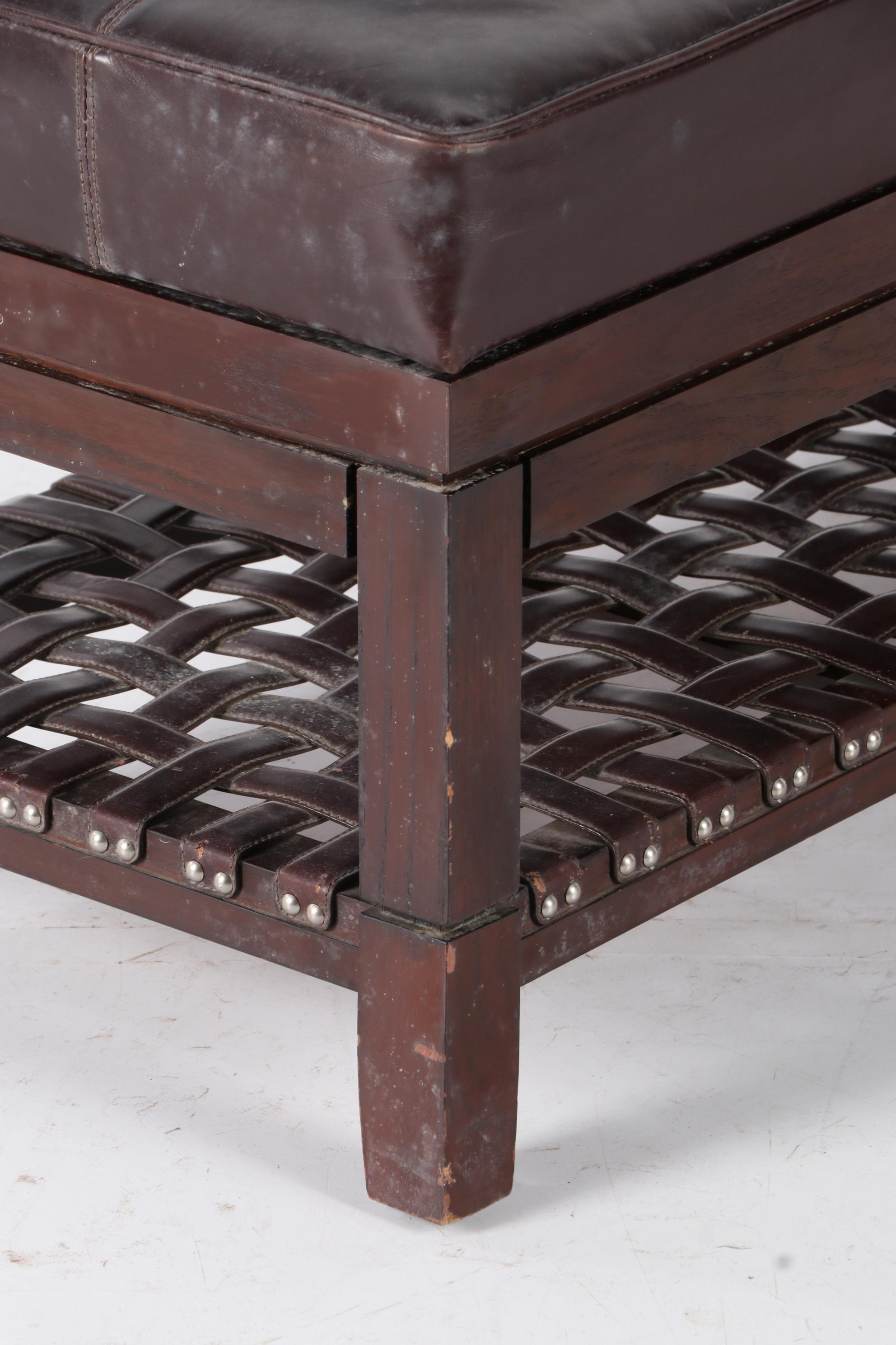 Eric Brand for Mulholland Brothers Hardwood and Brown Leather Two-Tier Bench