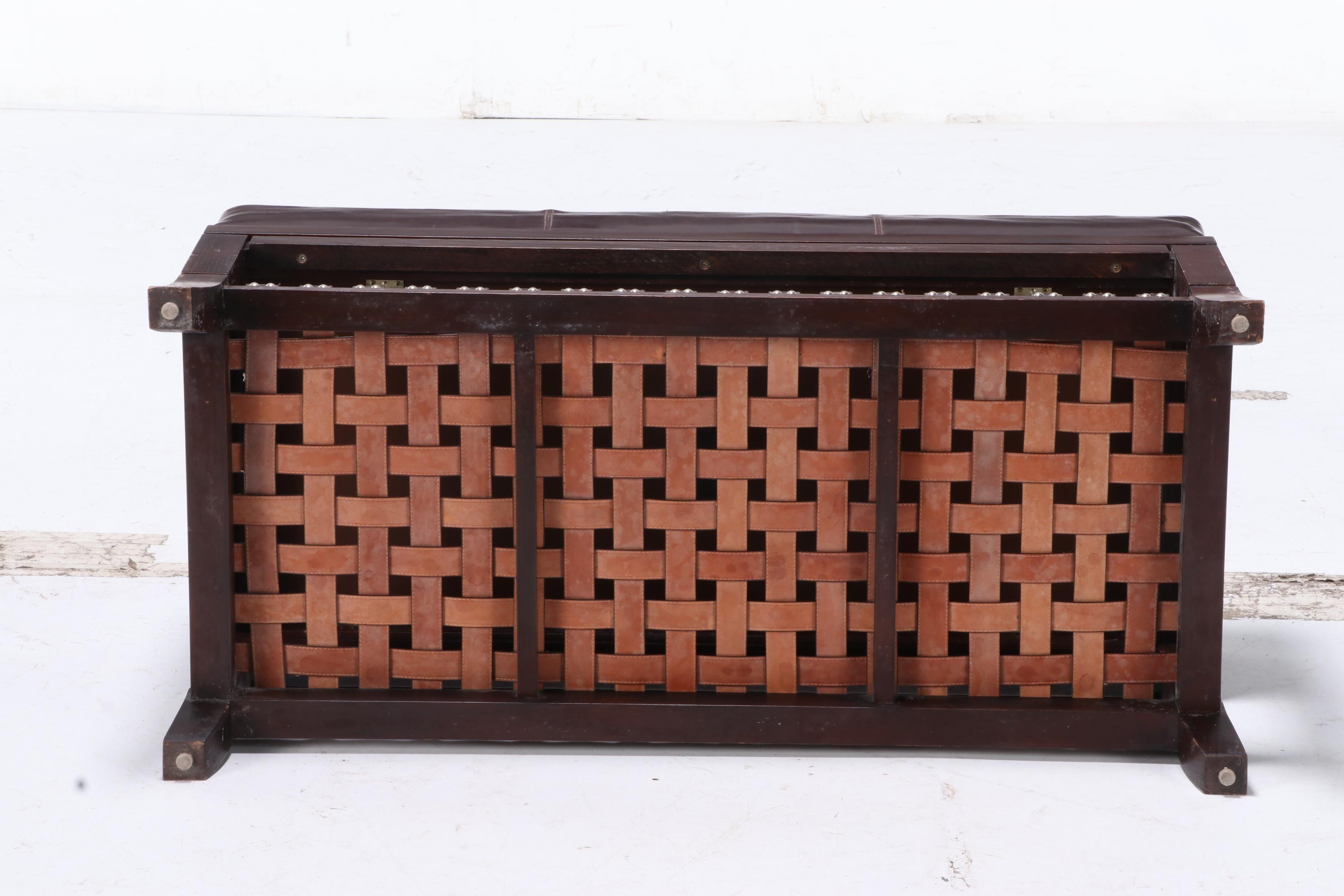 Eric Brand for Mulholland Brothers Hardwood and Brown Leather Two-Tier Bench