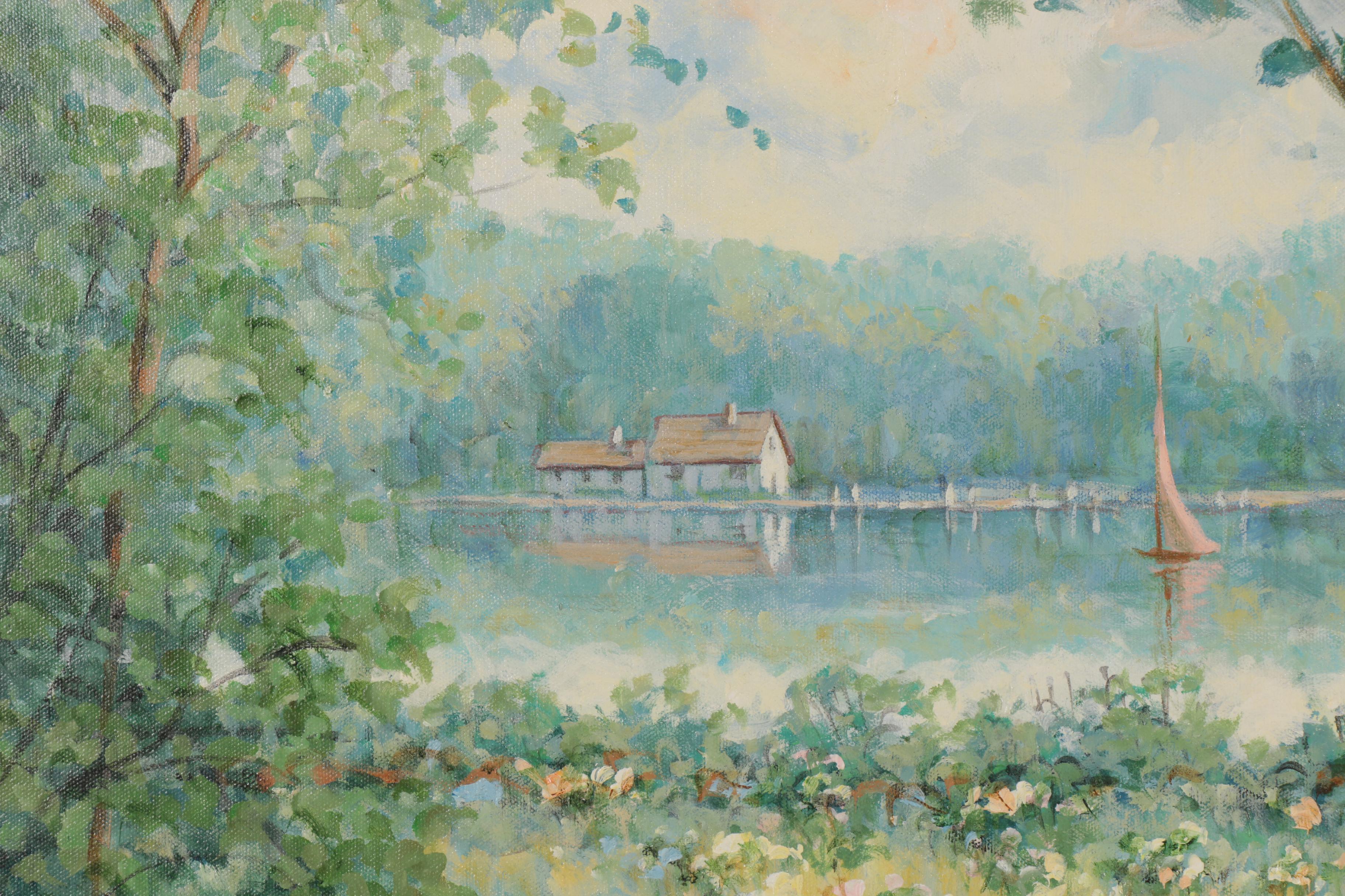 Fiora Cozzi Oil Painting of Garden Scene, Late 20th Century