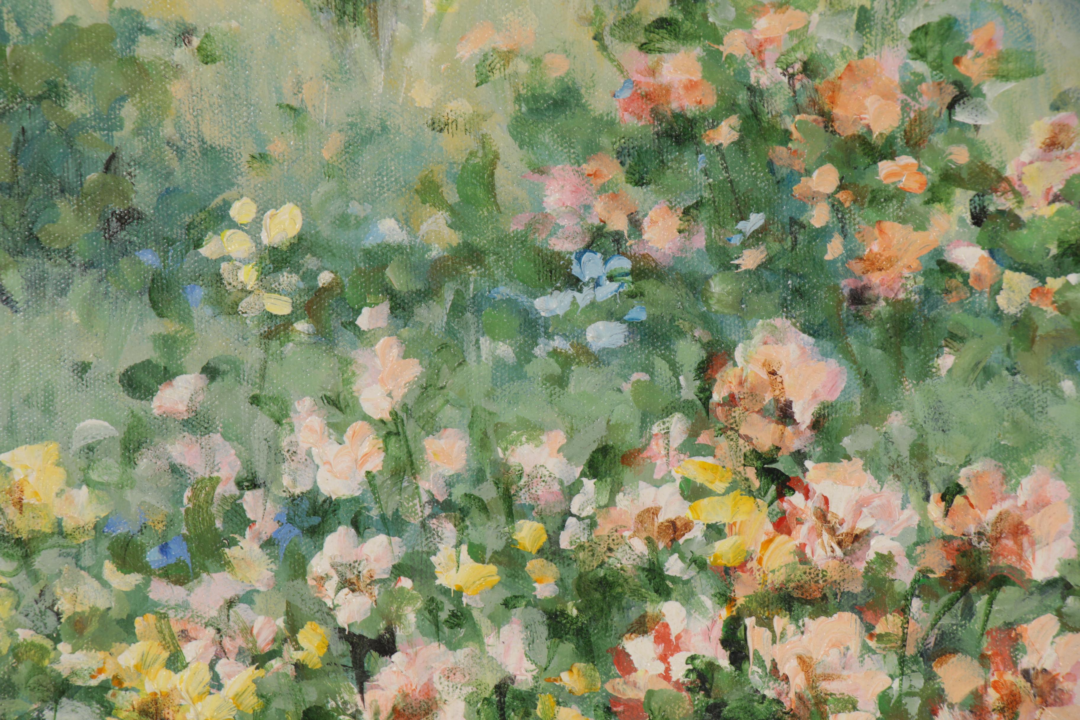 Fiora Cozzi Oil Painting of Garden Scene, Late 20th Century