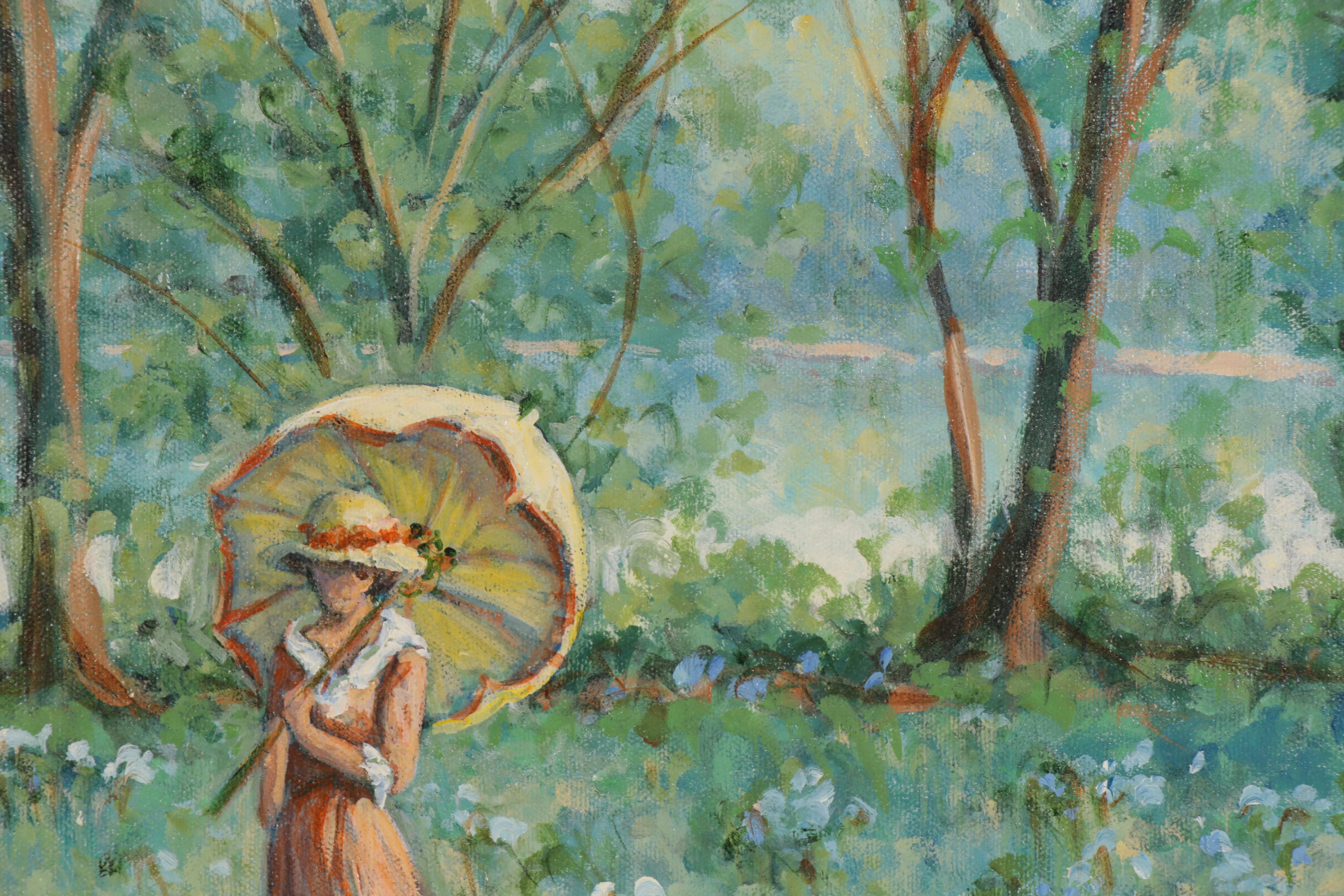Fiora Cozzi Oil Painting of Garden Scene, Late 20th Century