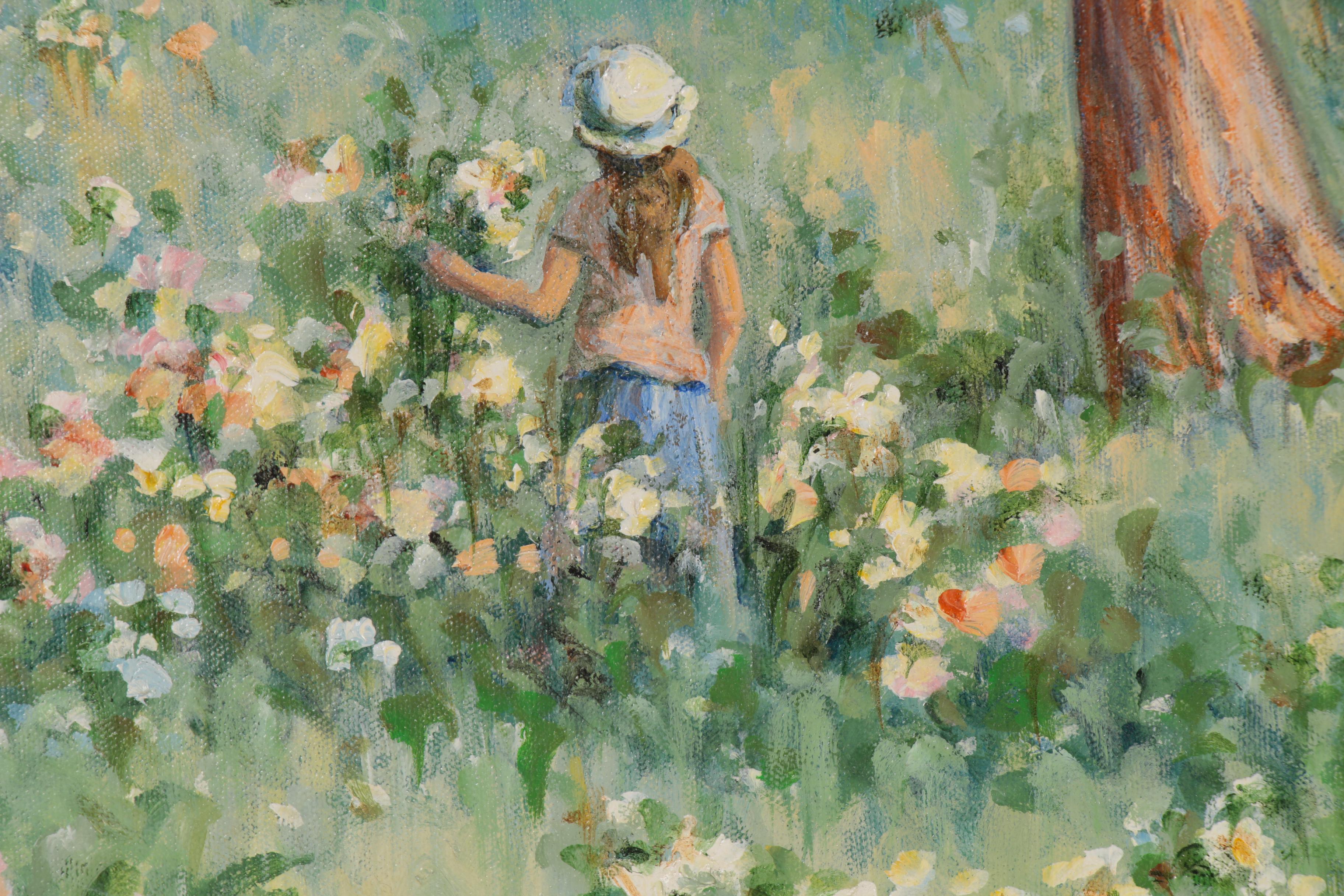 Fiora Cozzi Oil Painting of Garden Scene, Late 20th Century