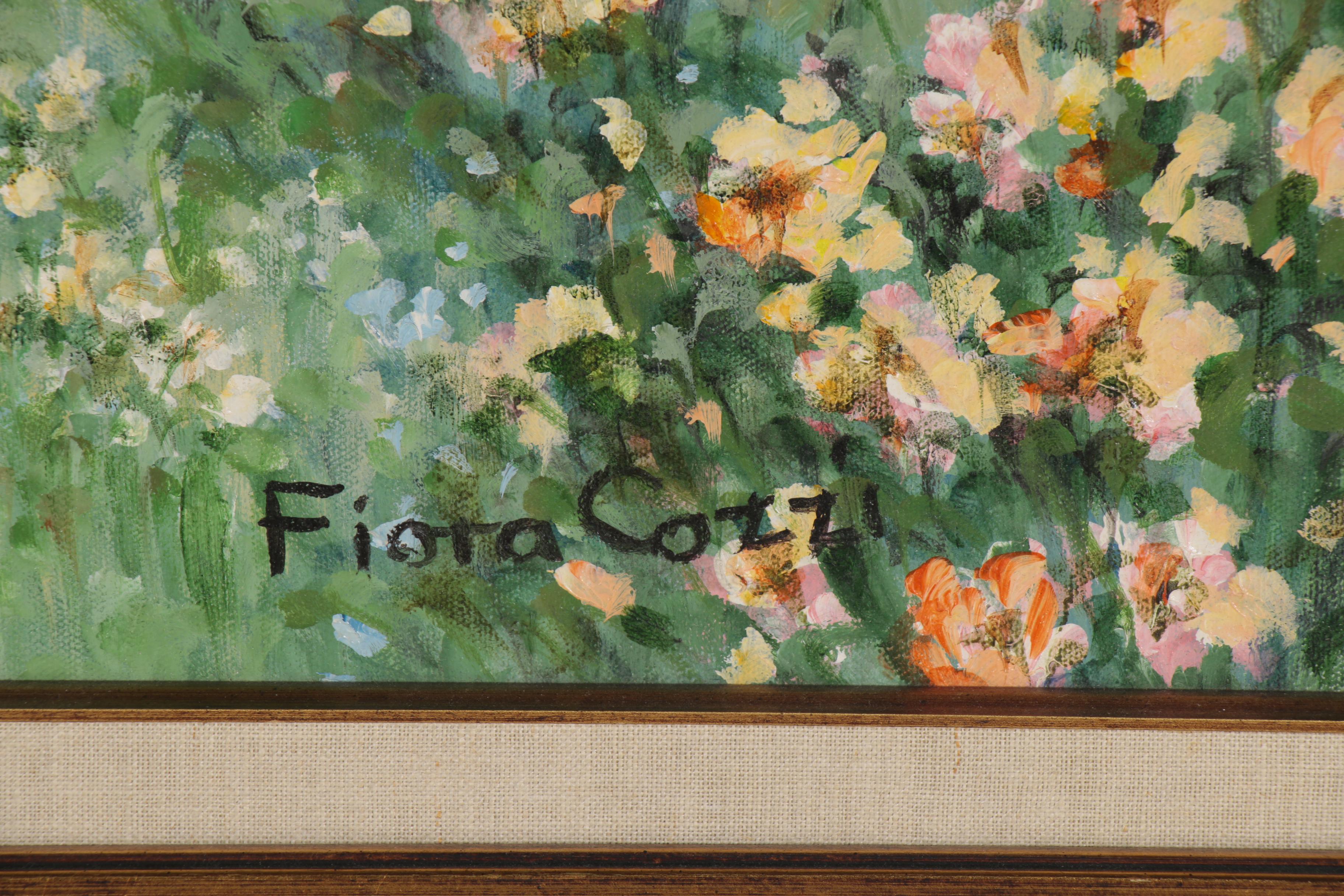 Fiora Cozzi Oil Painting of Garden Scene, Late 20th Century