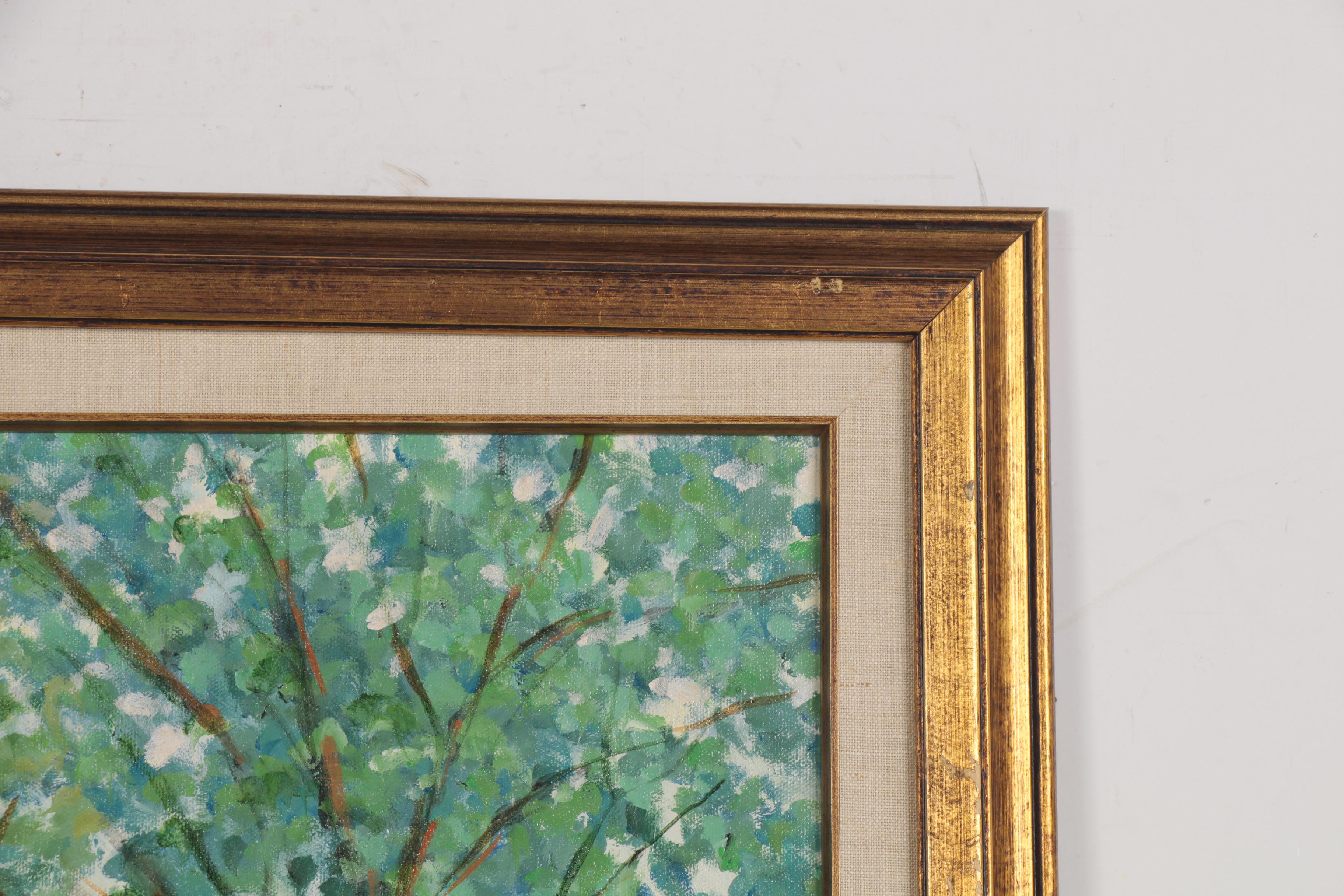 Fiora Cozzi Oil Painting of Garden Scene, Late 20th Century