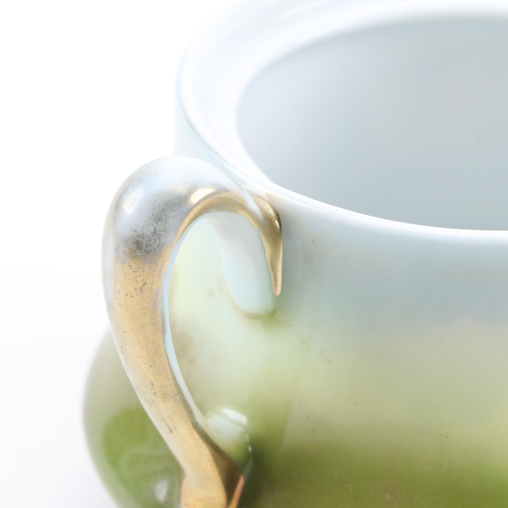 Royal Bayreuth Rooster Themed Porcelain Creamer and Sugar, Early 20th C.