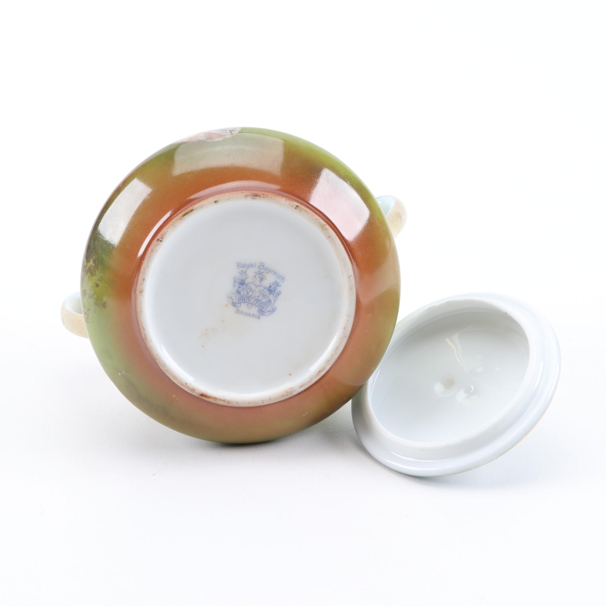 Royal Bayreuth Rooster Themed Porcelain Creamer and Sugar, Early 20th C.