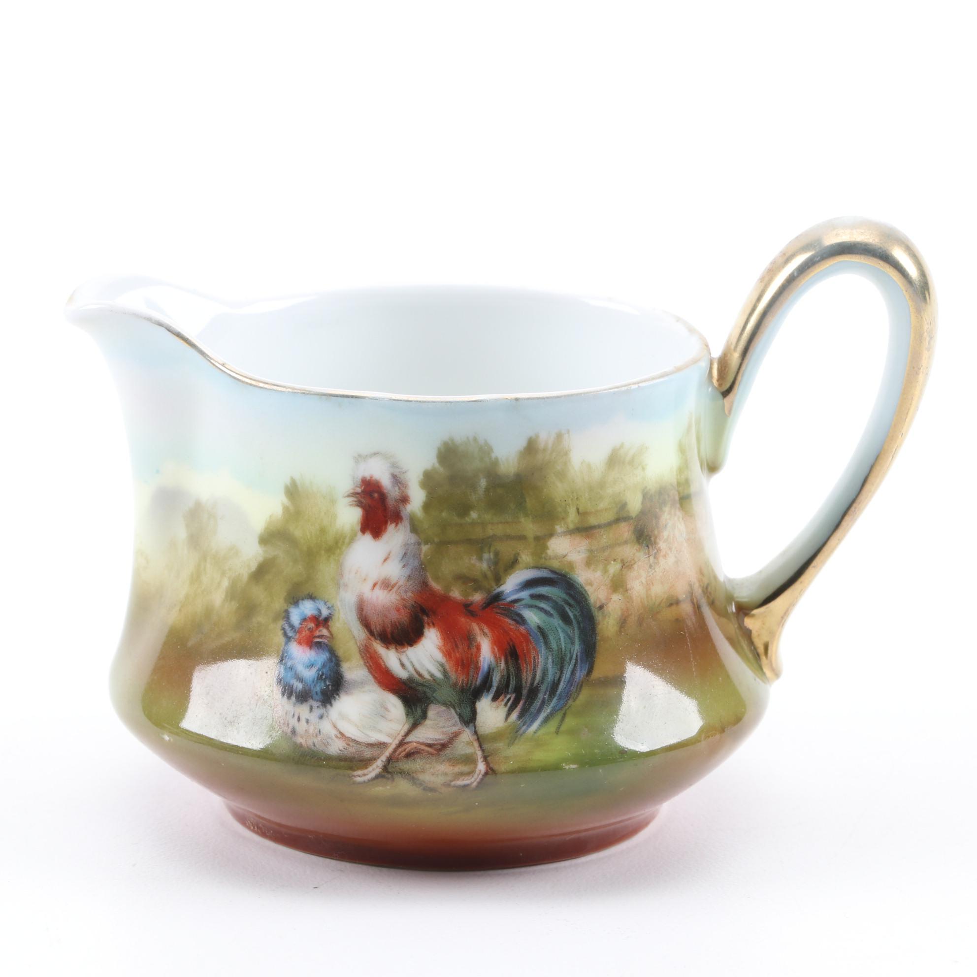 Royal Bayreuth Rooster Themed Porcelain Creamer and Sugar, Early 20th C.