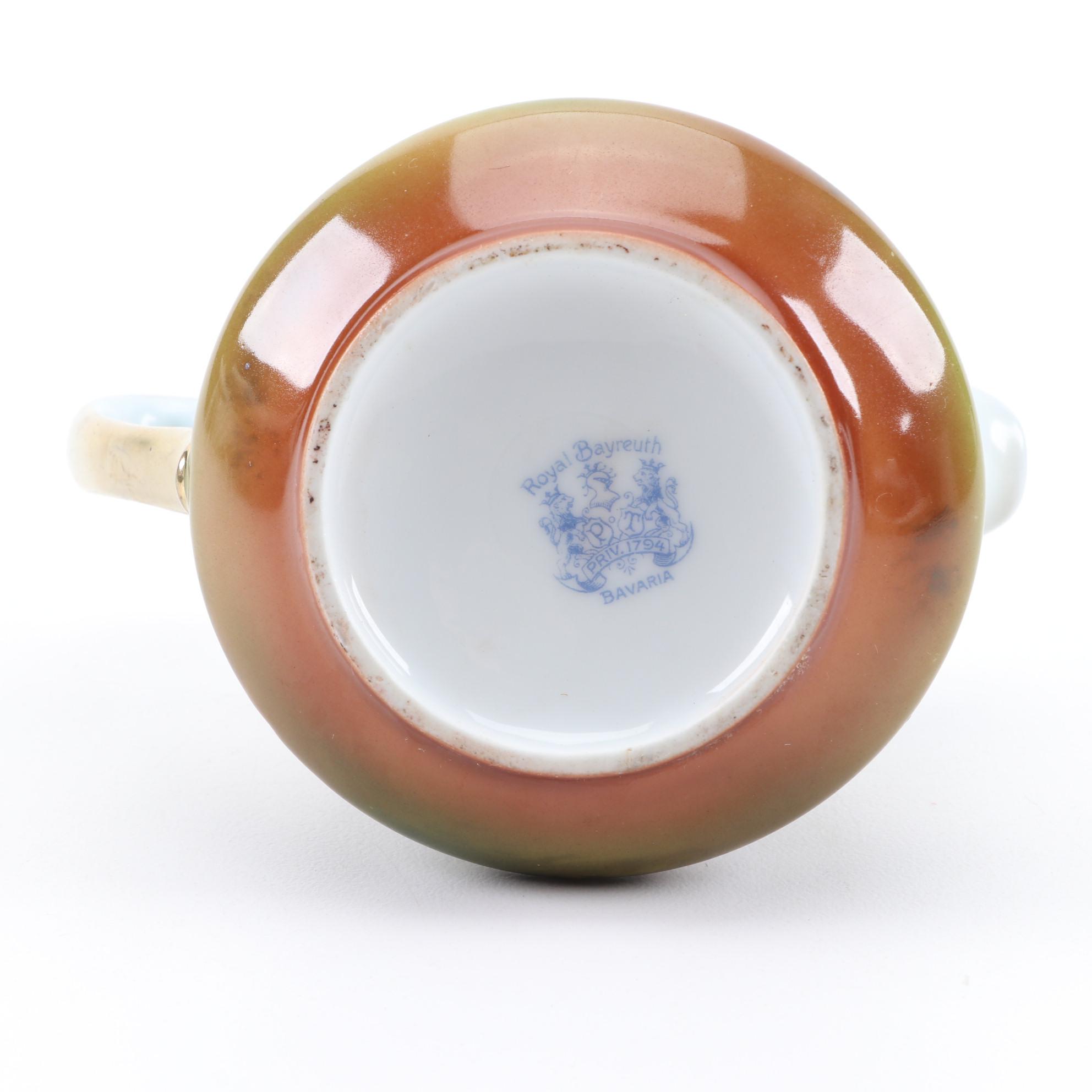 Royal Bayreuth Rooster Themed Porcelain Creamer and Sugar, Early 20th C.