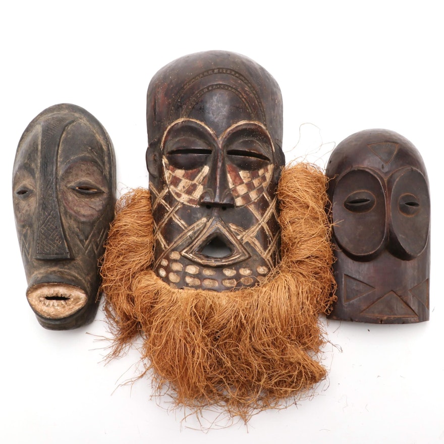 Central African Style Hand-Carved Wood Masks