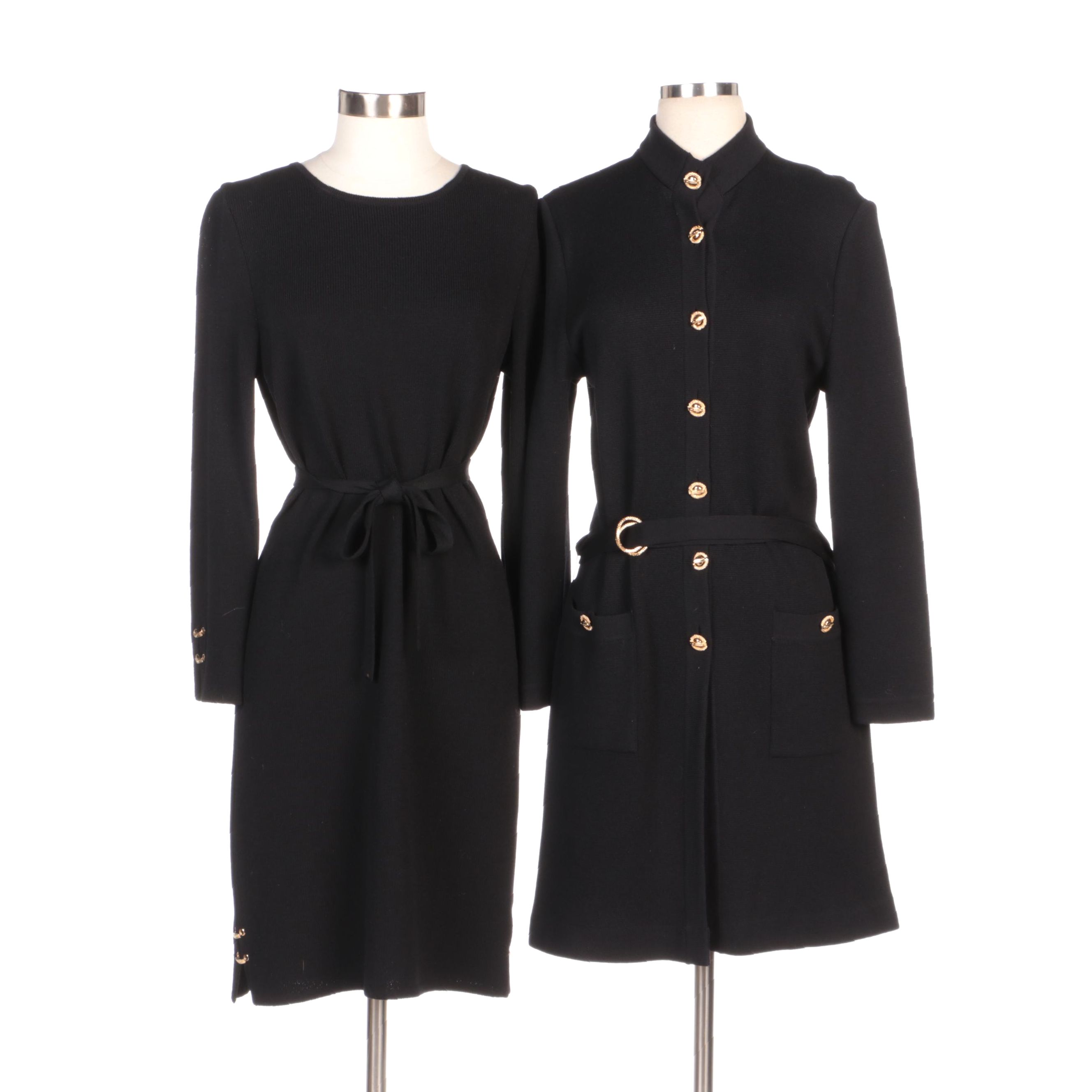 St. John Collection by Marie Gray Black Knit Dress and Jacket with Belts