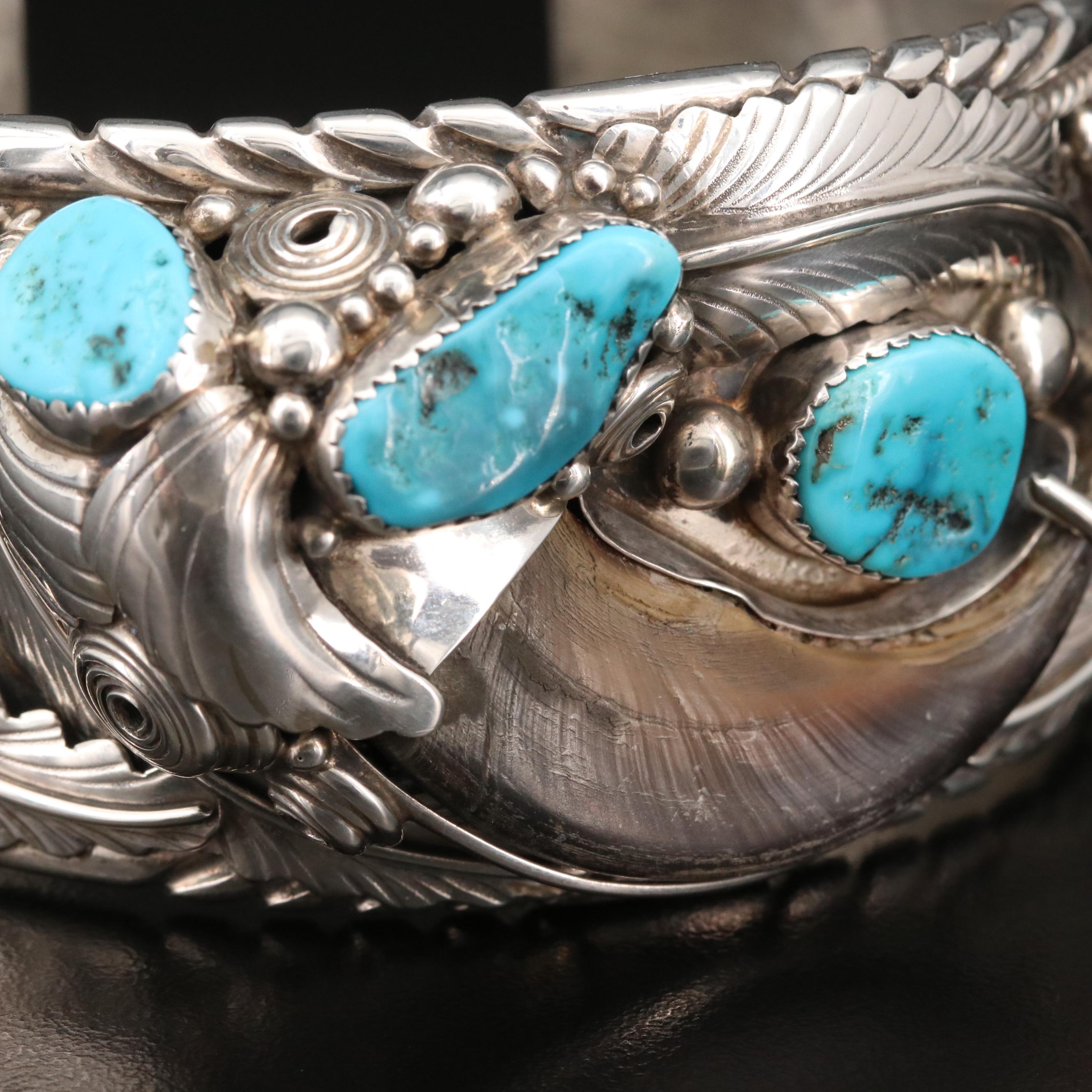 Elaine Sam Navajo Diné Sterling Coral and Turquoise Cuff with Bear Claw Accent