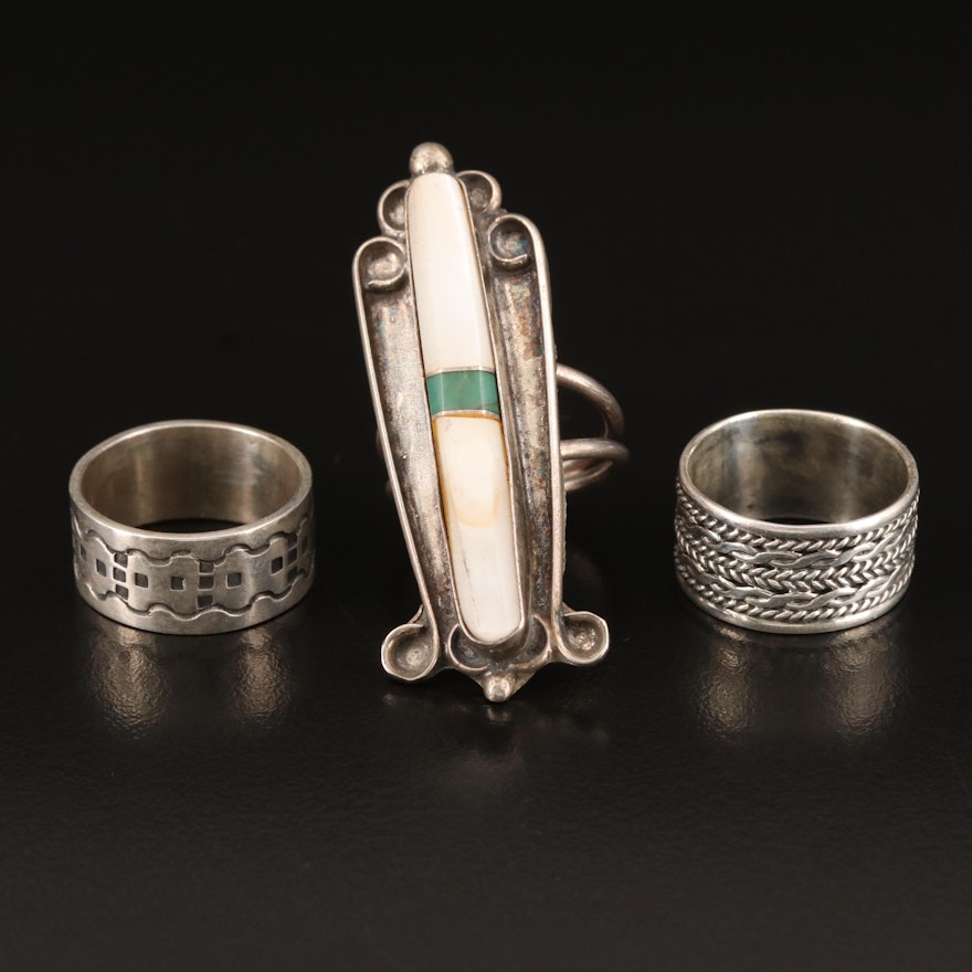 Sterling Bands and Mother of Pearl and Turquoise Pointer Ring