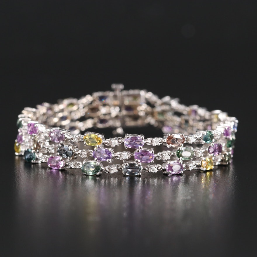 14K 11.73 CTW Sapphire and Diamond Multi Strand Bracelet