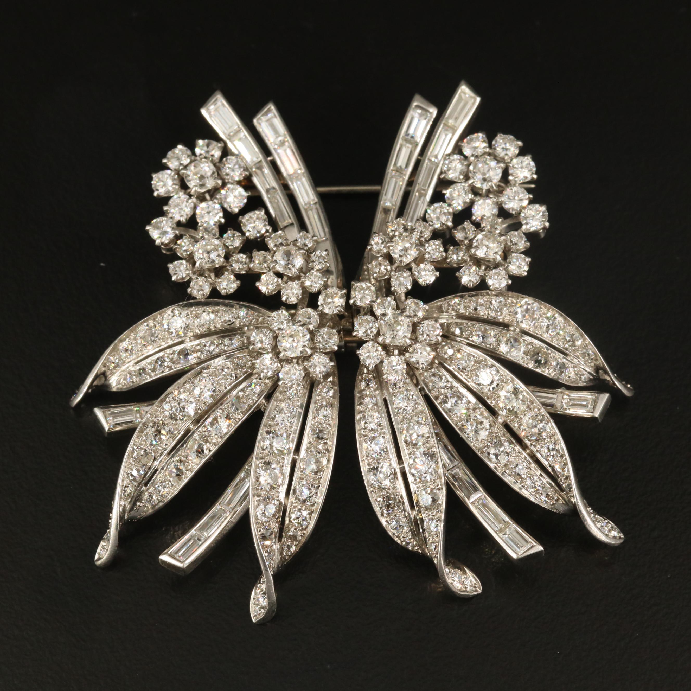 Vintage Platinum 11.63 CTW Diamond Converted Floral Spray Brooch
