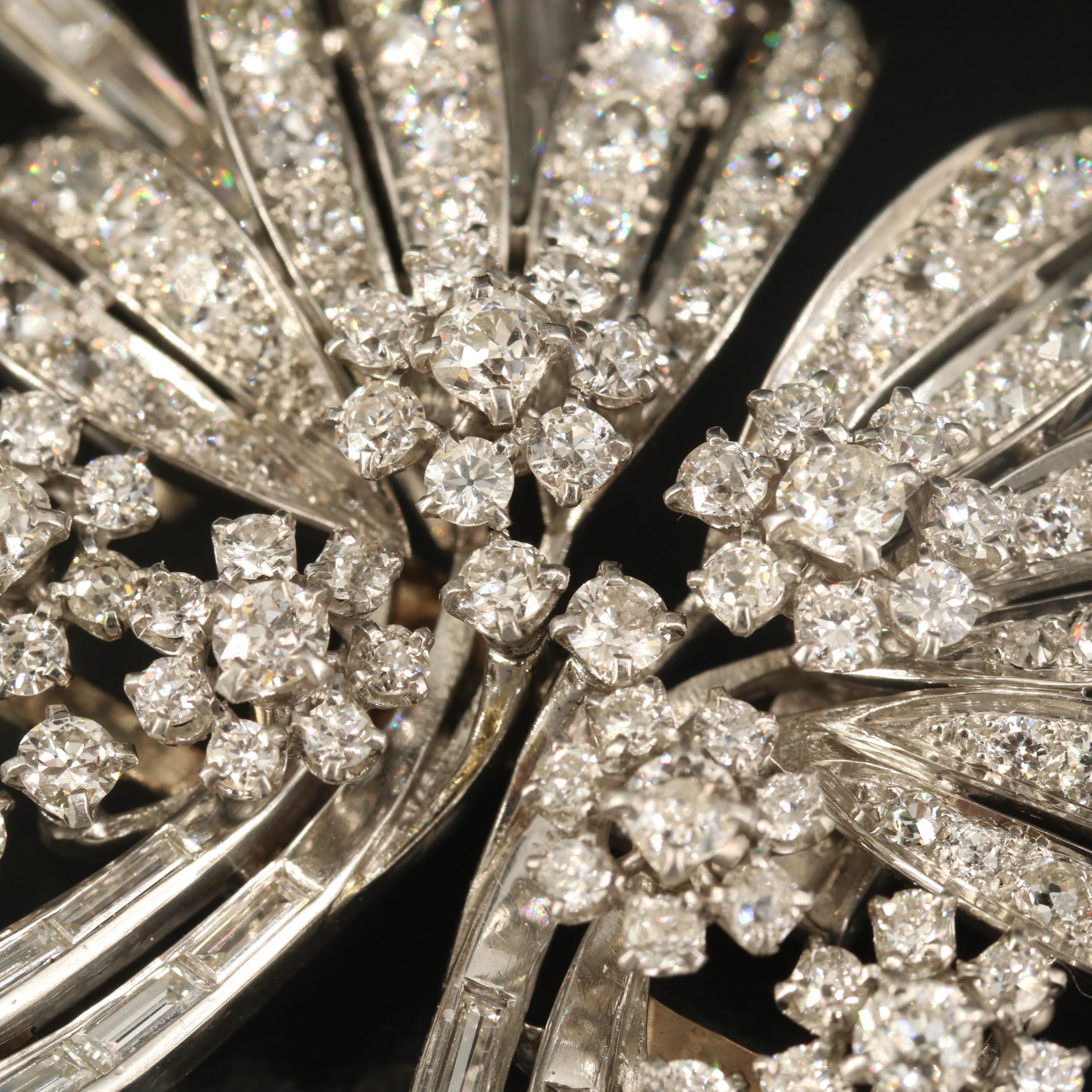 Vintage Platinum 11.63 CTW Diamond Converted Floral Spray Brooch