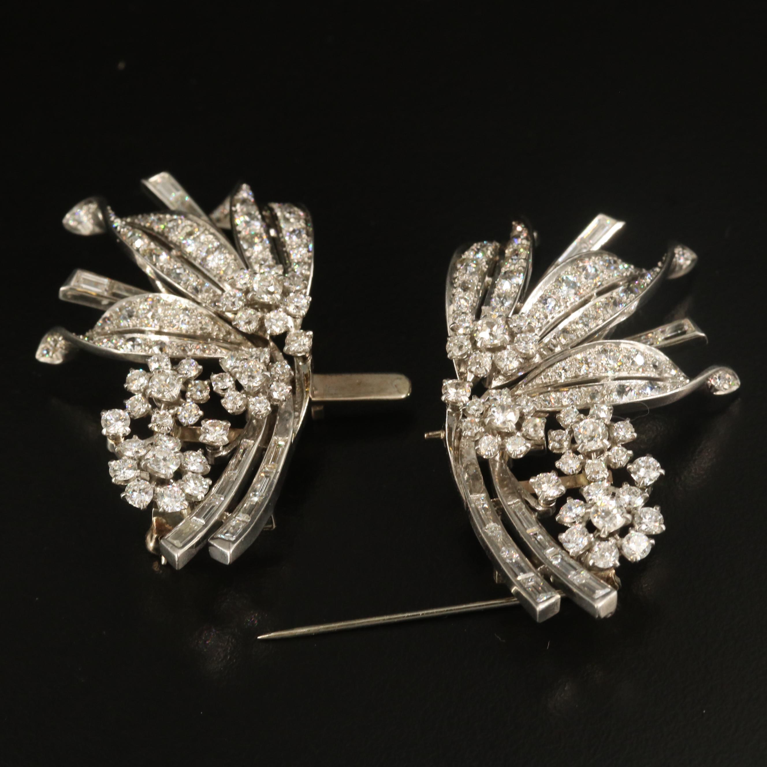 Vintage Platinum 11.63 CTW Diamond Converted Floral Spray Brooch