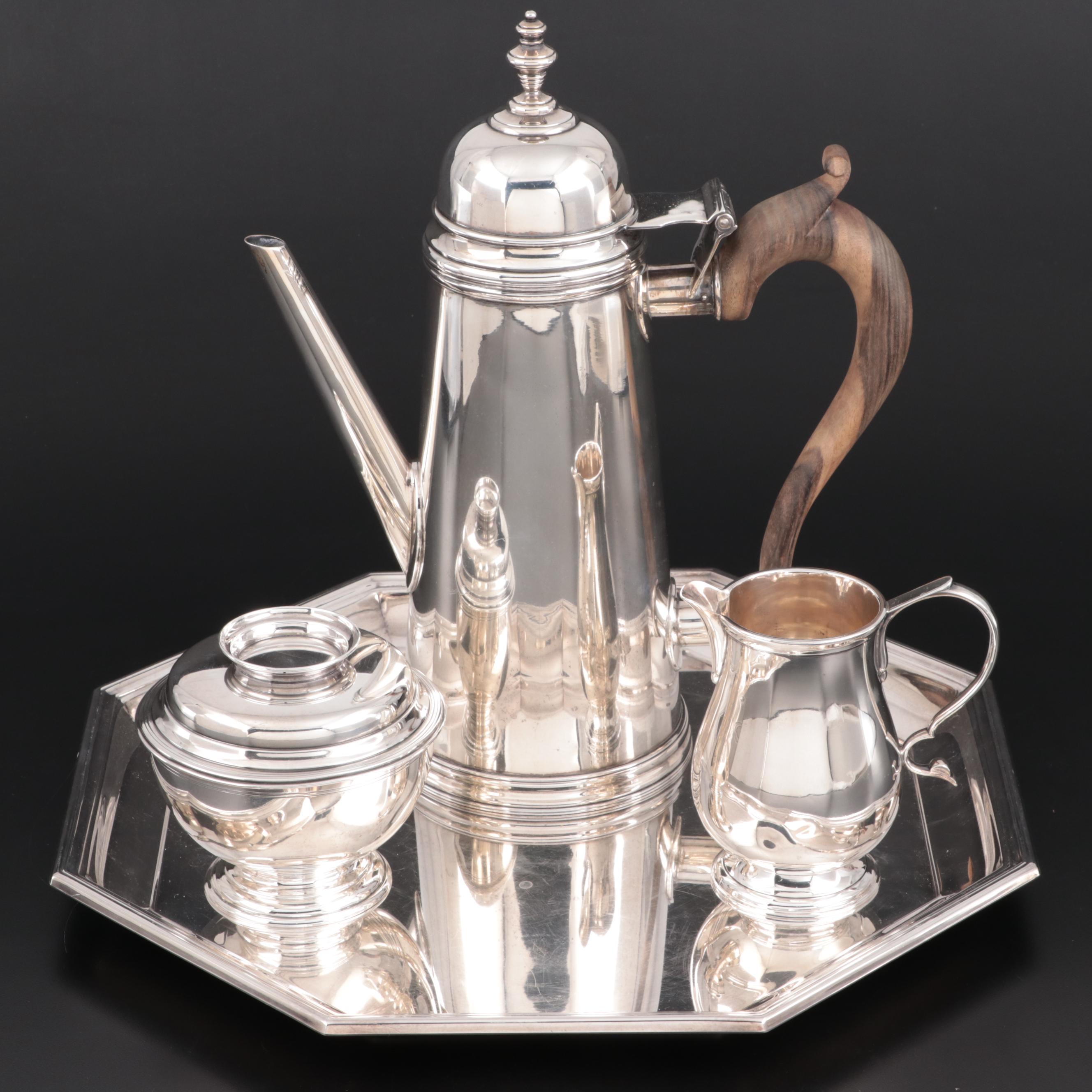 Stieff "Williamsburg" Sterling Silver Coffee Service with Wallace "Alden" Tray