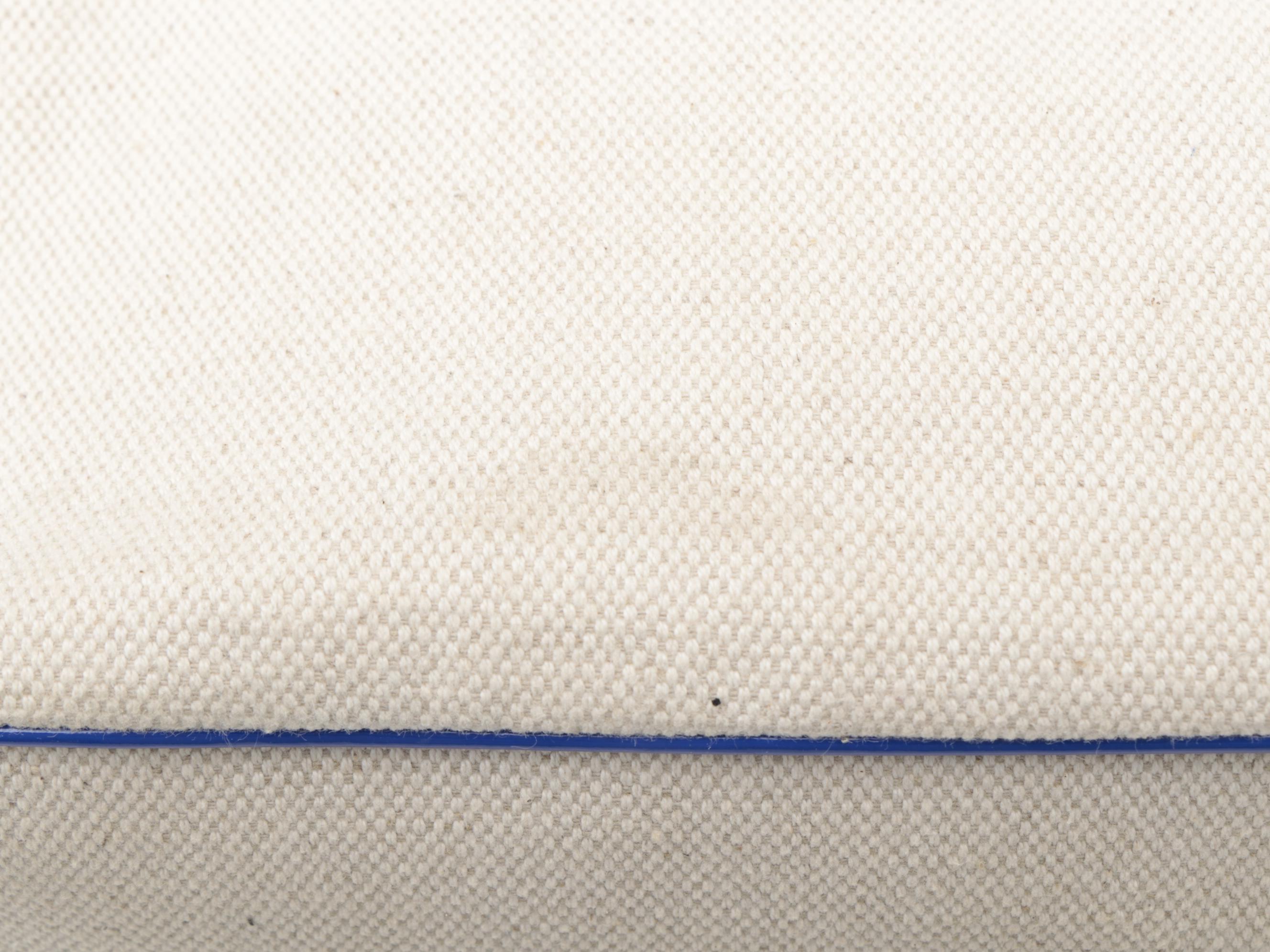 Tory Burch Tote in Natural Canvas and Blue Patent Leather