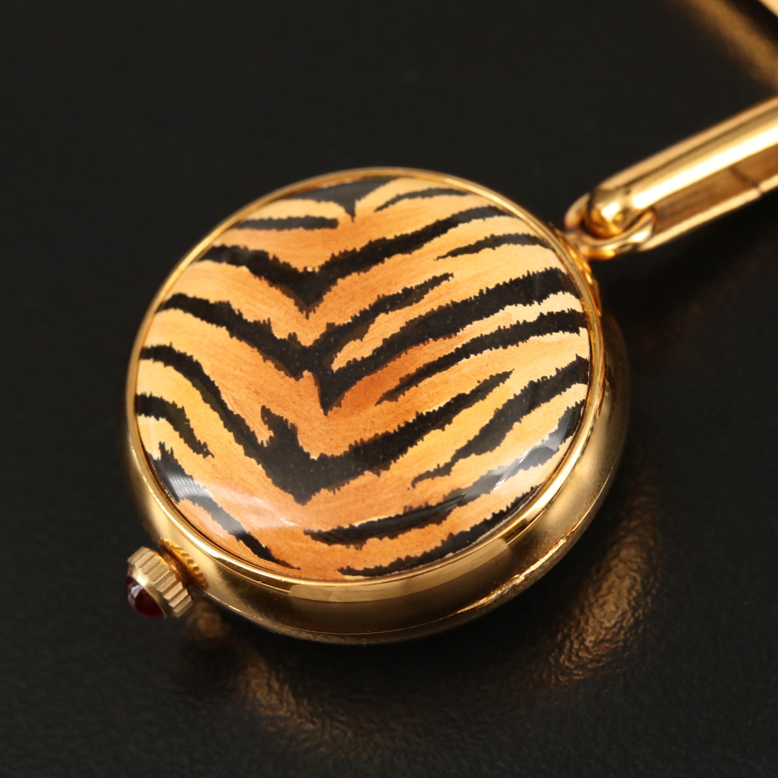 Halcyon Days Enamel and Gold Tone Quartz Brooch Watch