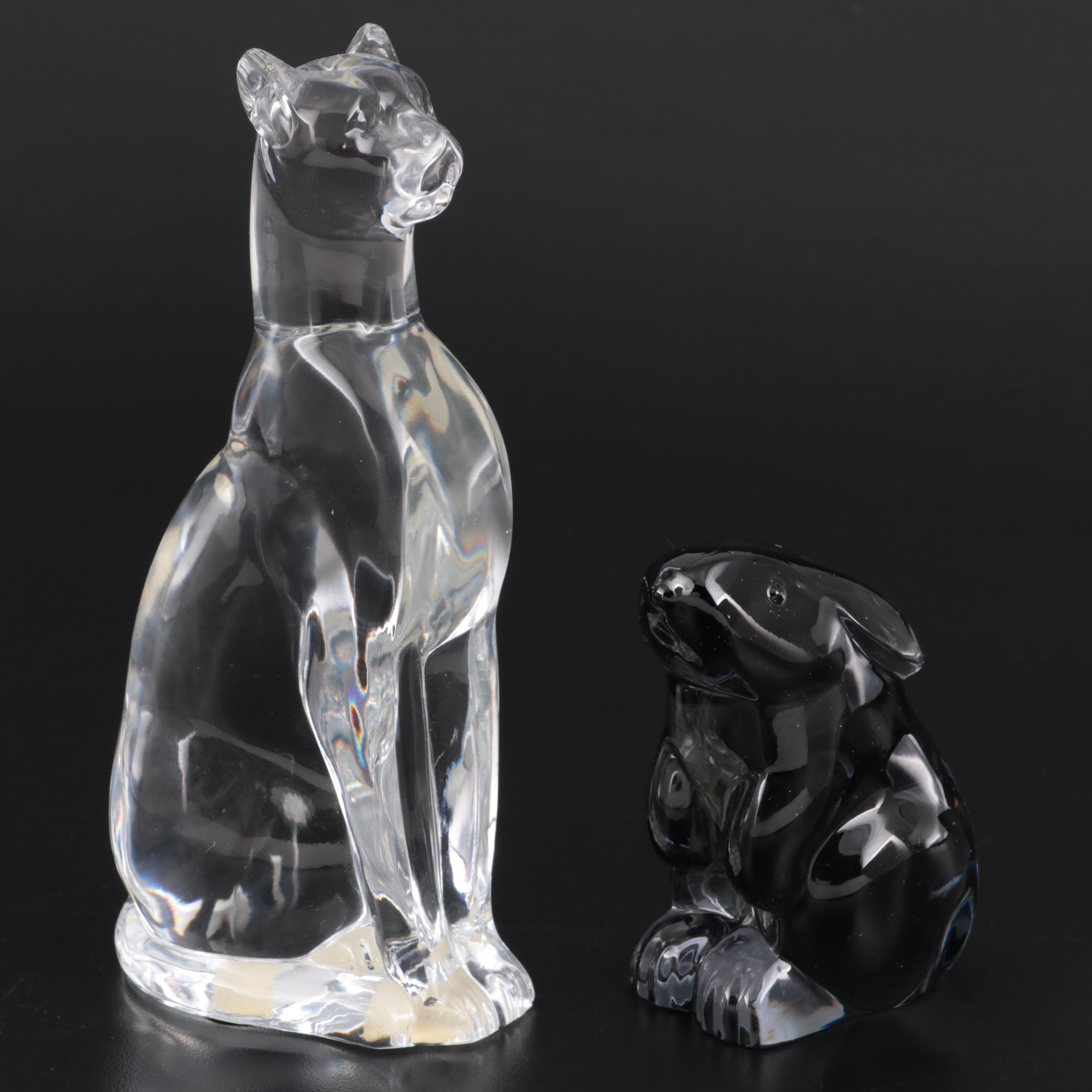 Baccarat "Egyptian Cat" and "Rabbit Sitting" Crystal Figurines