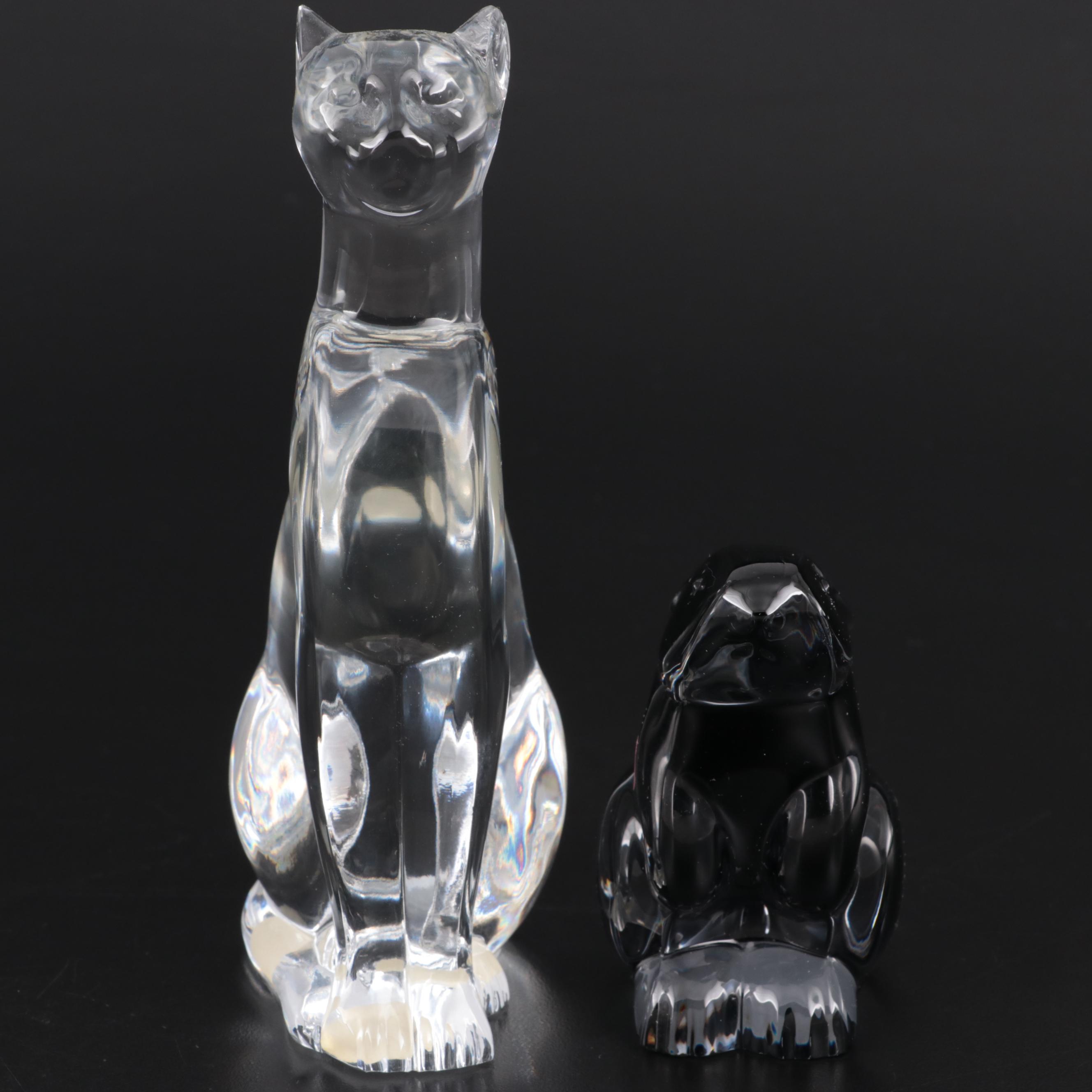 Baccarat "Egyptian Cat" and "Rabbit Sitting" Crystal Figurines