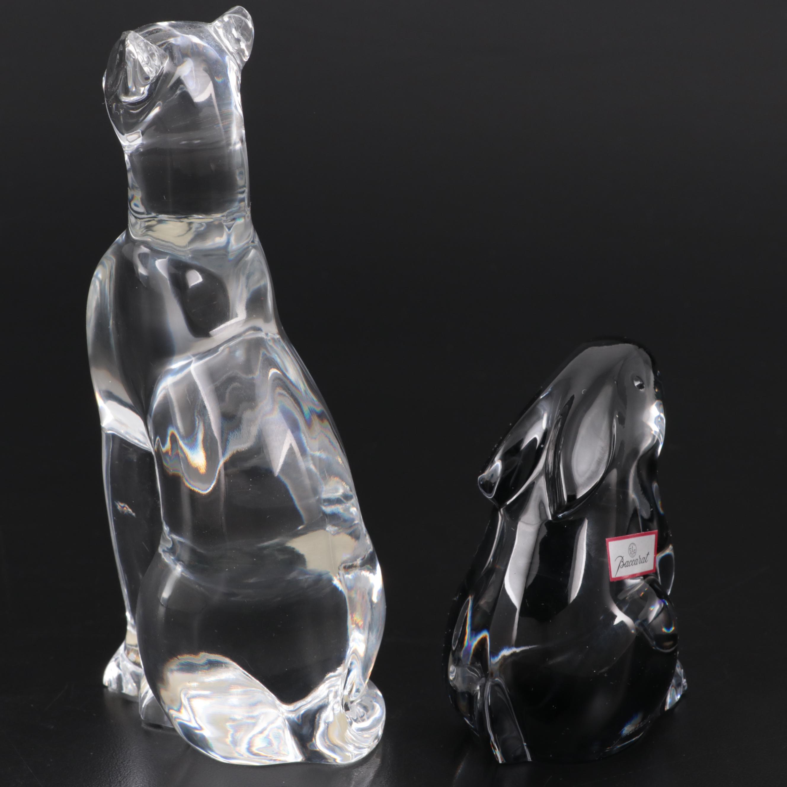 Baccarat "Egyptian Cat" and "Rabbit Sitting" Crystal Figurines